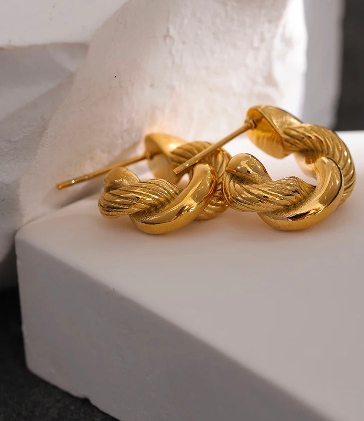 FRENCH CROISSANTS | Tarnish Free | Gold Twisted Curve Stud | Earrings