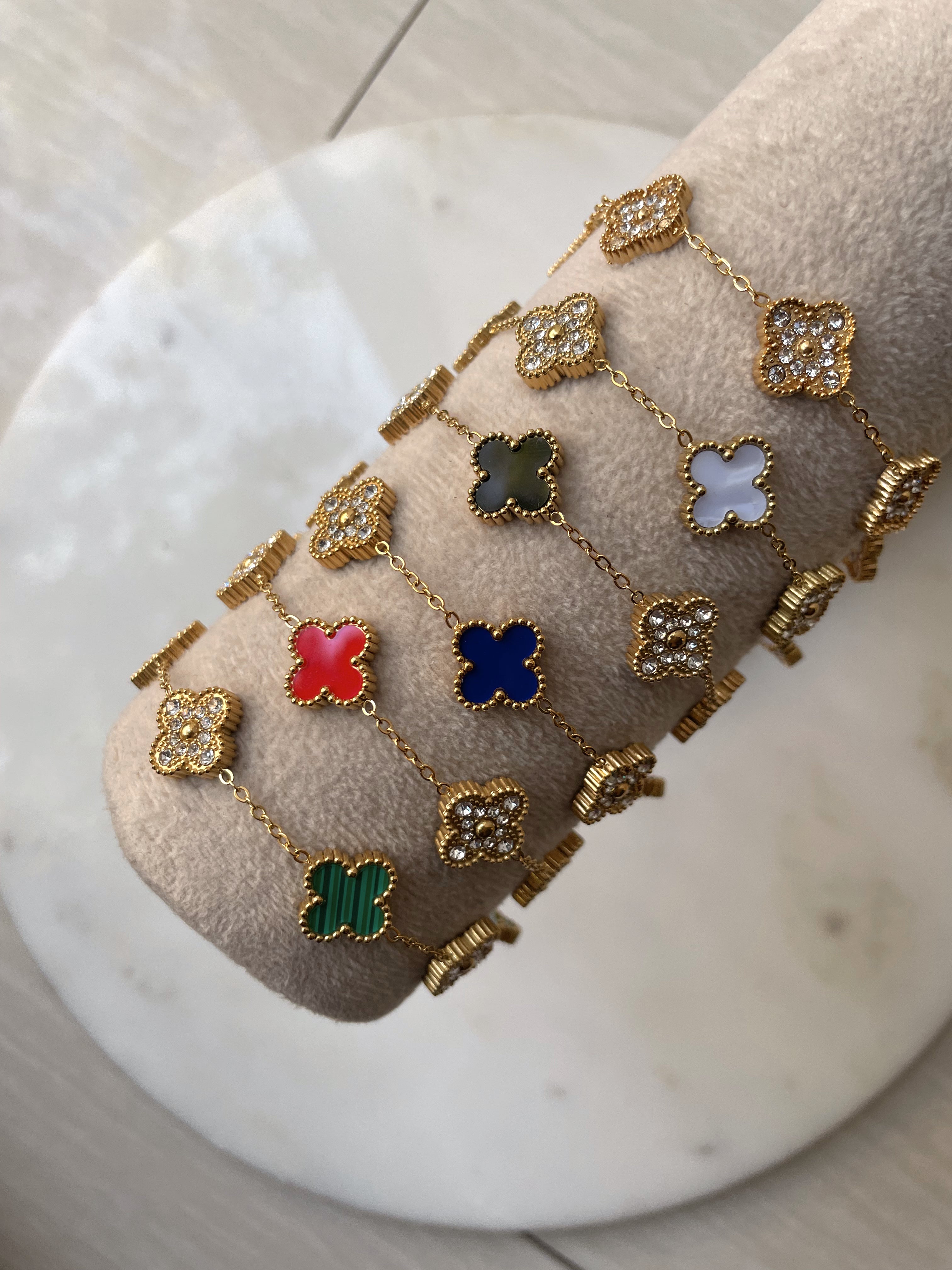 BLING FLOWER COLOUR BRACELET | Tarnish Free | Green/Black/Red/Blue/Plain Encrusted Flower | Bracelet