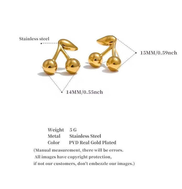CHERRY BOMB 🍒 | Tarnish Free | Gold Cherry Studs | Earrings