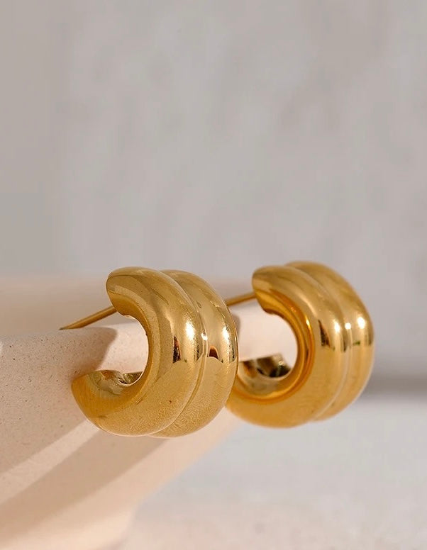 HOPE | Tarnish Free | Chunky Ridged Curved hoops | Gold