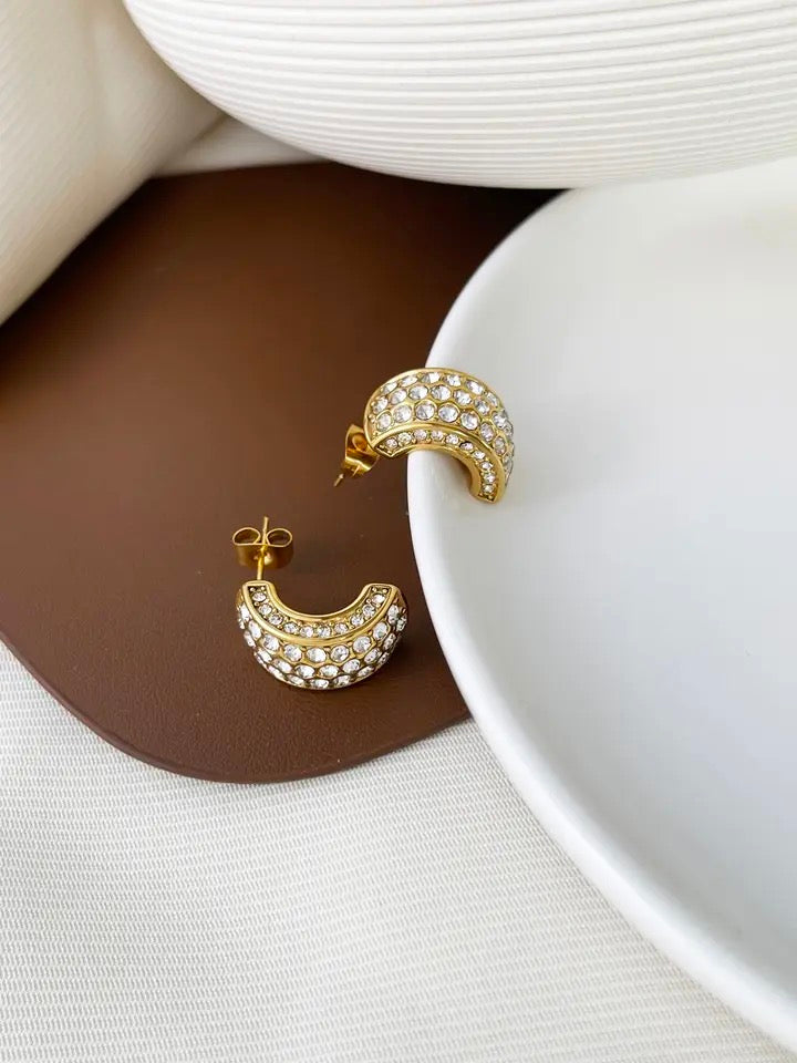 MYSTIC | Tarnish-Free | Gold Cubic Zirconia Encrusted Chunky | Earring