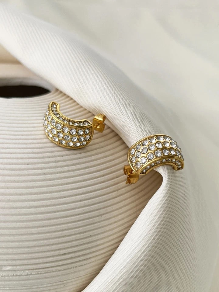 MYSTIC | Tarnish-Free | Gold Cubic Zirconia Encrusted Chunky | Earring