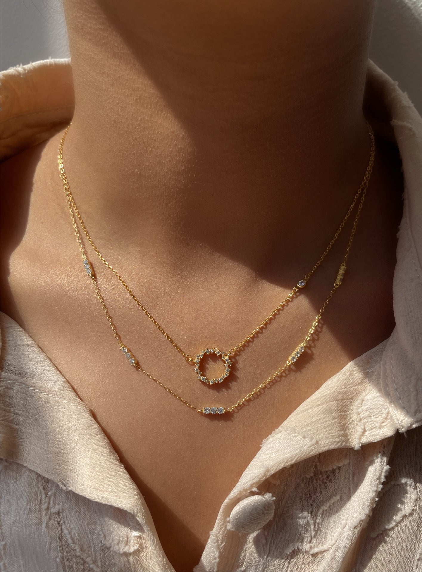 ASTRA I S925 Sterling Silver 18ct gold plated | Circular Cubic Zirconia Necklace