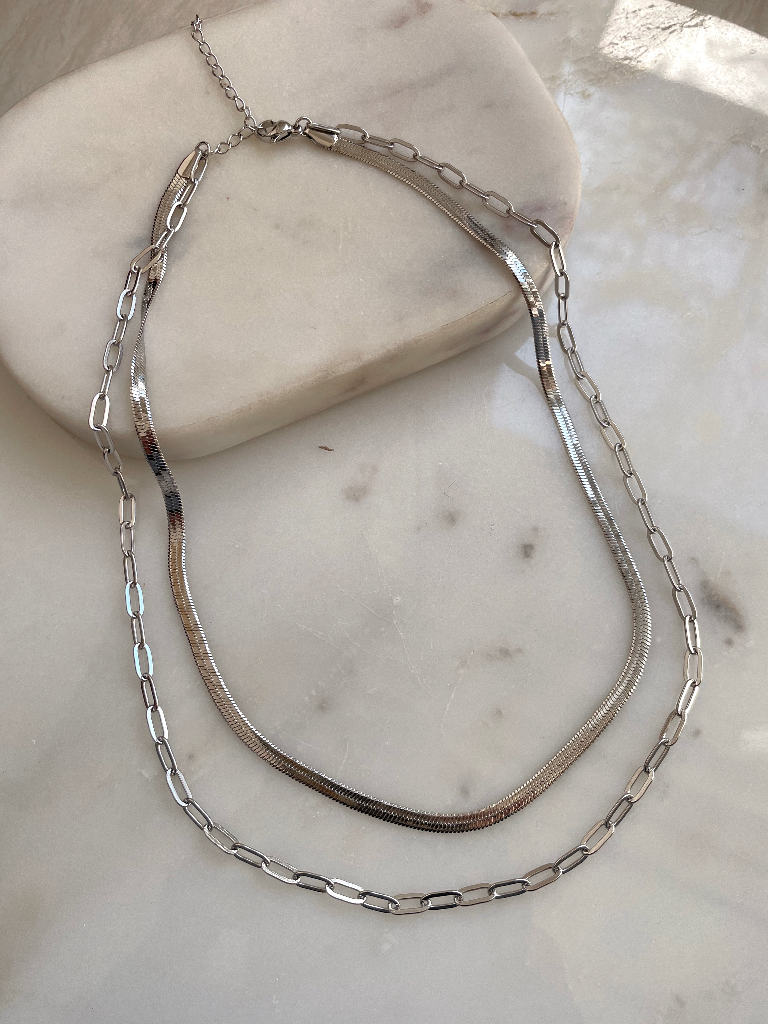 TEZZA I Tarnish-Free | Double Layer Paper Clip and Snake Chain | Necklace