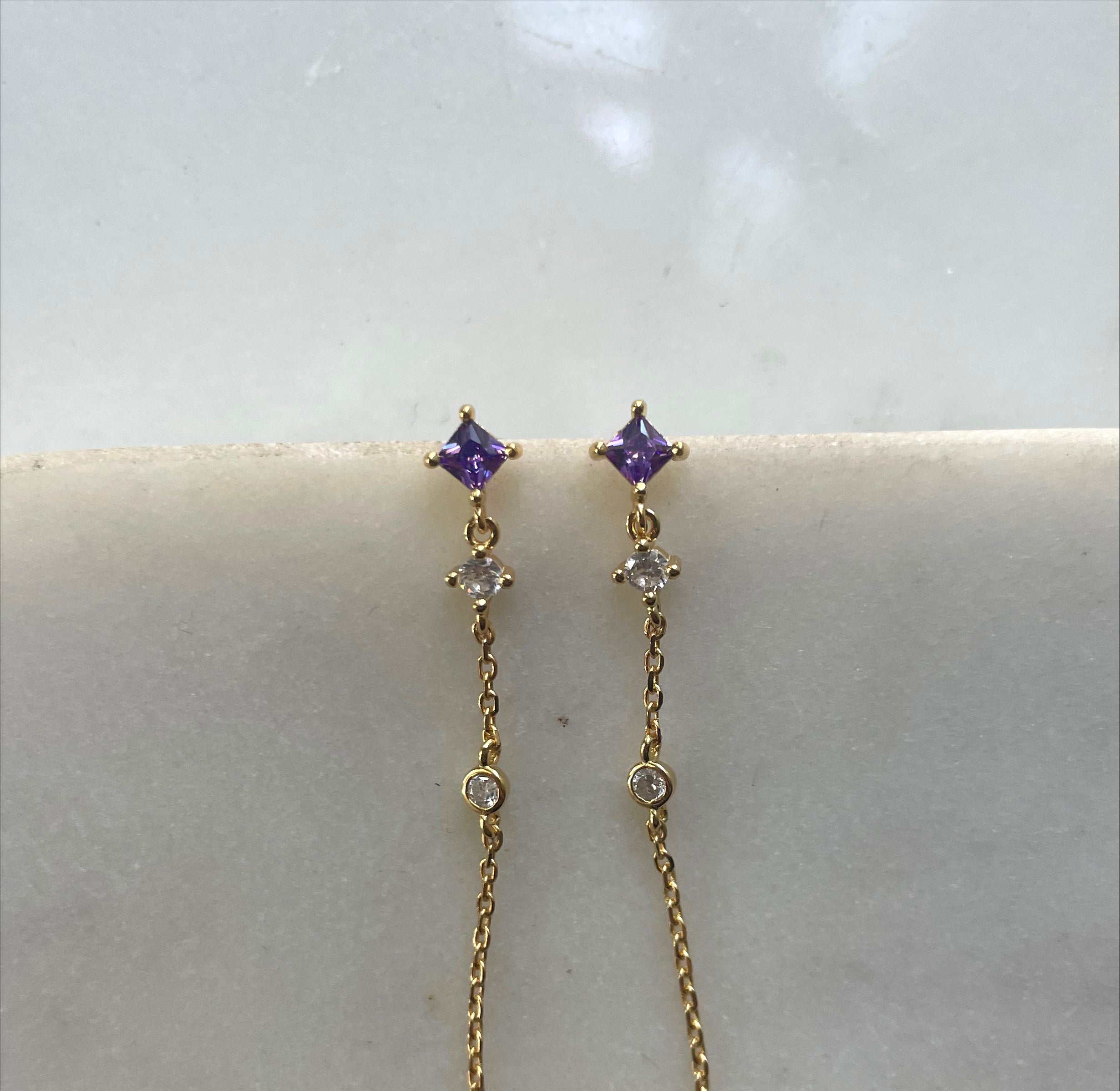 KIMBERLY | S925 Sterling Silver 18ct Gold Plated I Stud Drop Chain Earring (Pair)