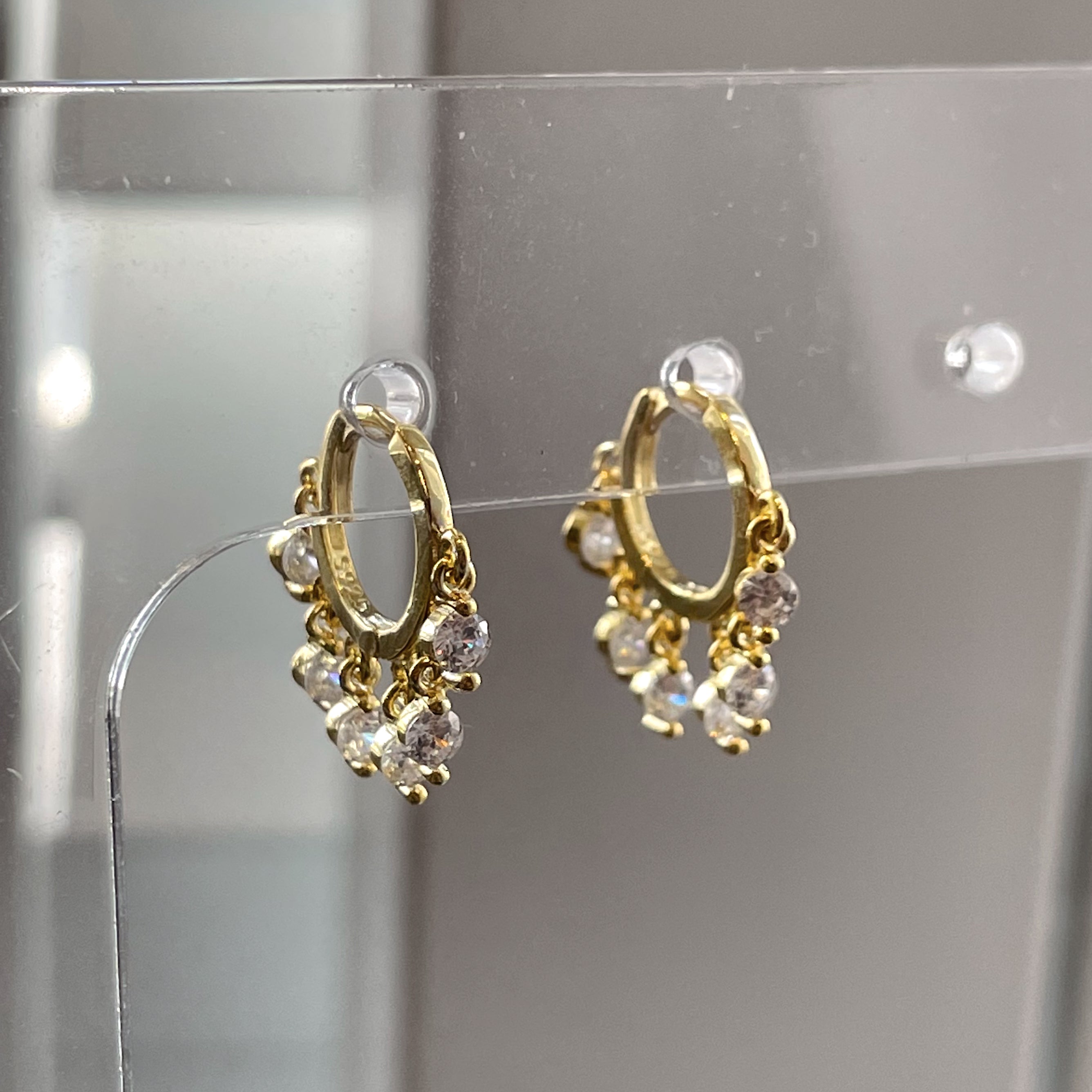 SOLANGE | Cubic Zirconia Dangle Huggies| S925 Sterling Silver 18ct Gold Plated Earrings