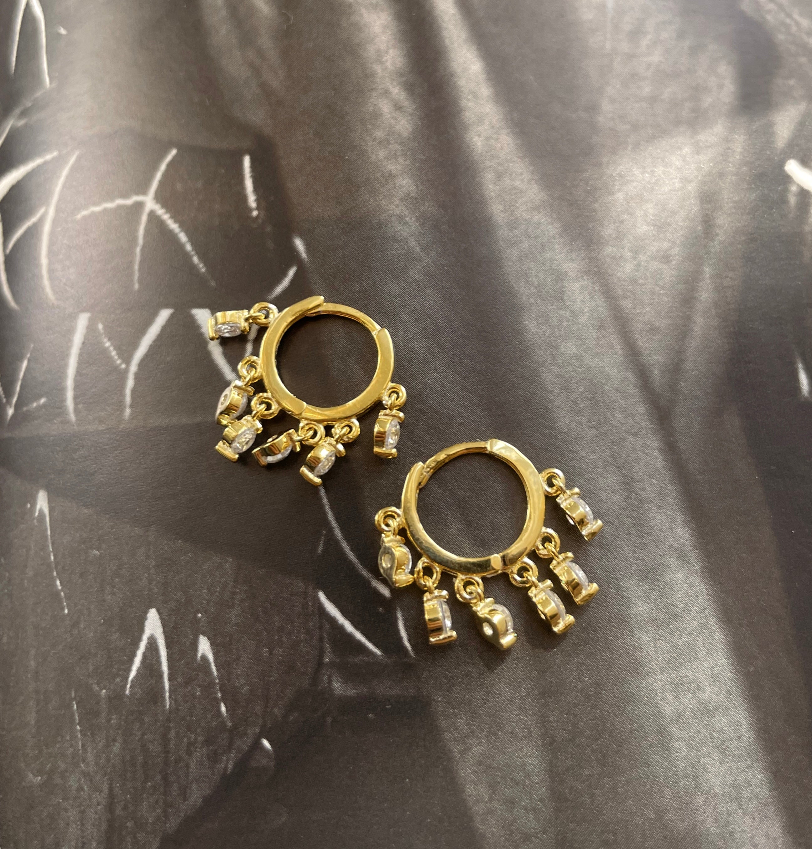 SOLANGE | Cubic Zirconia Dangle Huggies| S925 Sterling Silver 18ct Gold Plated Earrings