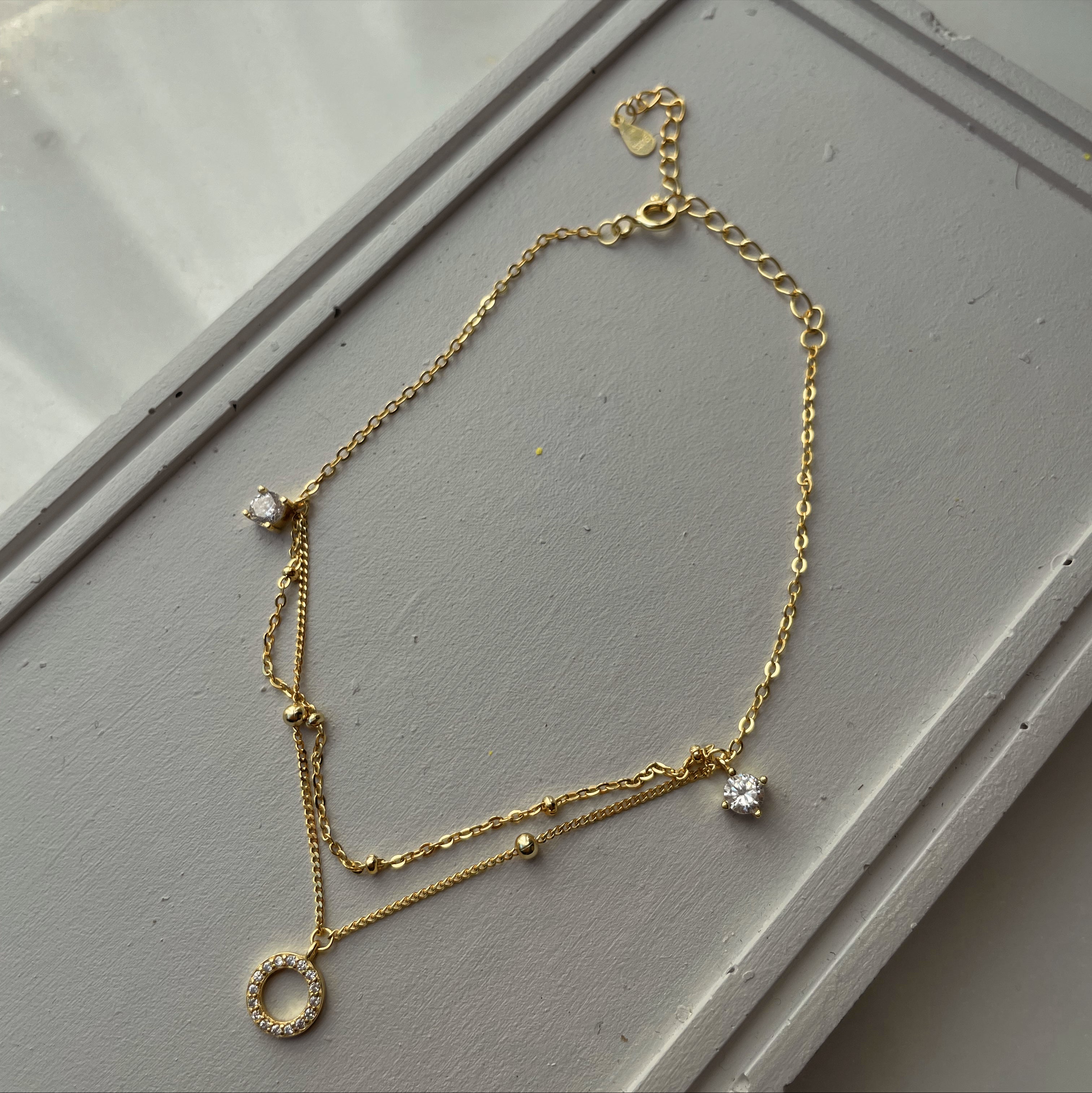 ANJUM | S925 Sterling Silver and 18ct Gold/Platinum Plated | Cubic Zirconia | Anklet