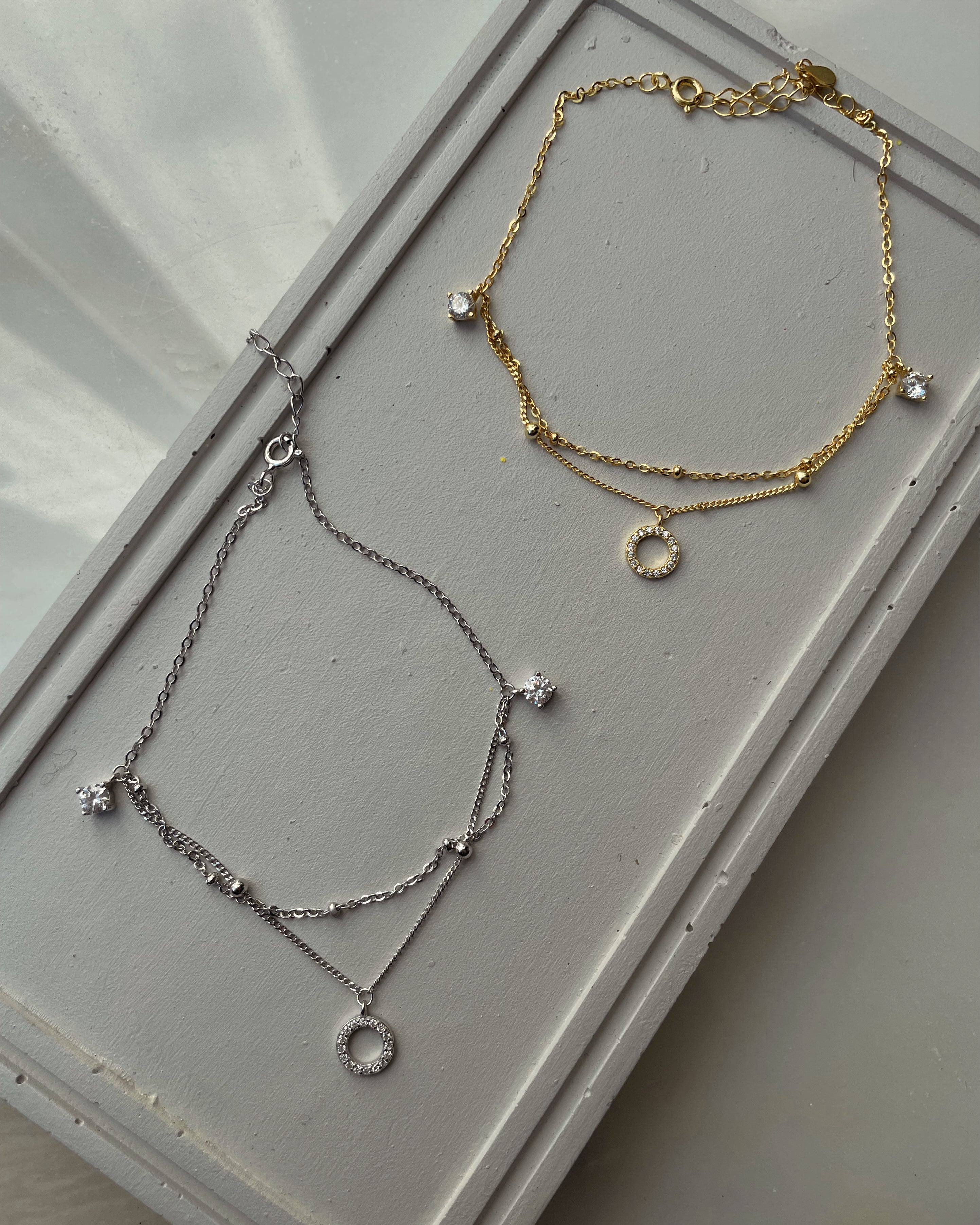 ANJUM | S925 Sterling Silver and 18ct Gold/Platinum Plated | Cubic Zirconia | Anklet