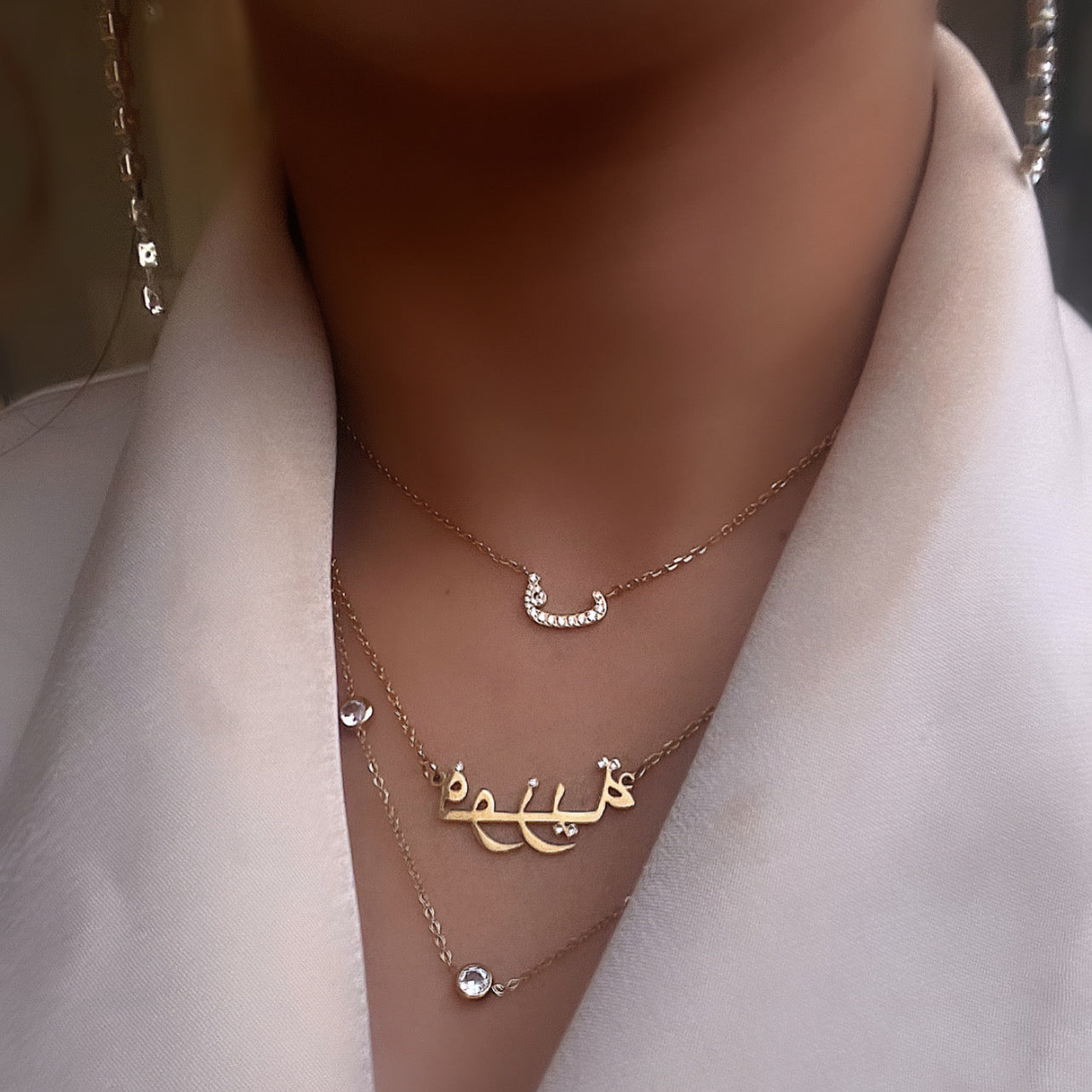 ARABIC NAMES A-M Part 1I Tarnish Free Stainless Steel I 18ct gold plated Cubic Zirconia I Necklace ALAYNA علينا