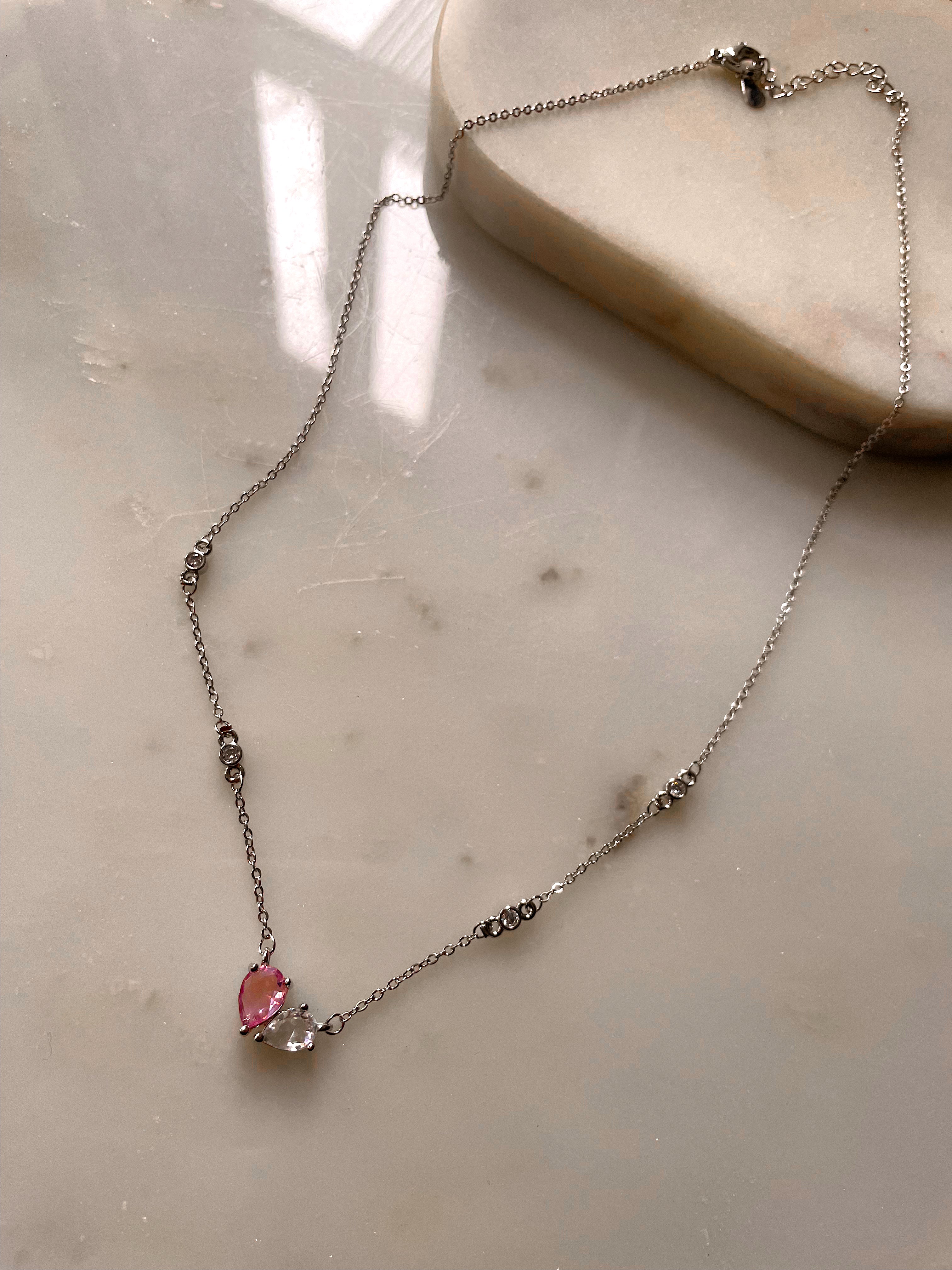 BROOKLYN | Pink and Clear Teardrop Luxury Necklace/Earrings | AAA Grade Cubic Zirconia