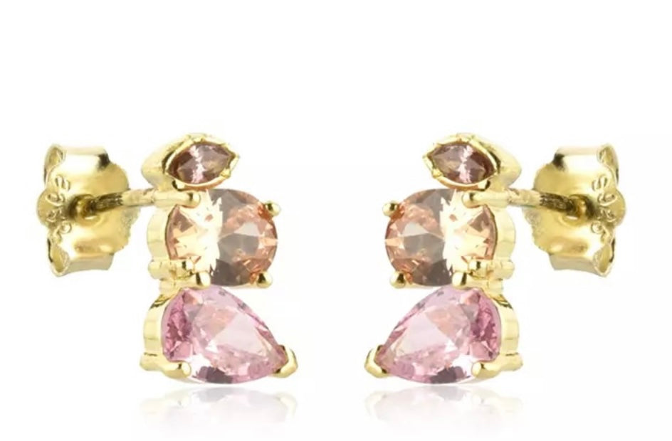 ZAYNA | S925 Sterling Silver Gold Plated I Cubic Zirconia | Warm Toned Linear Stud Earring