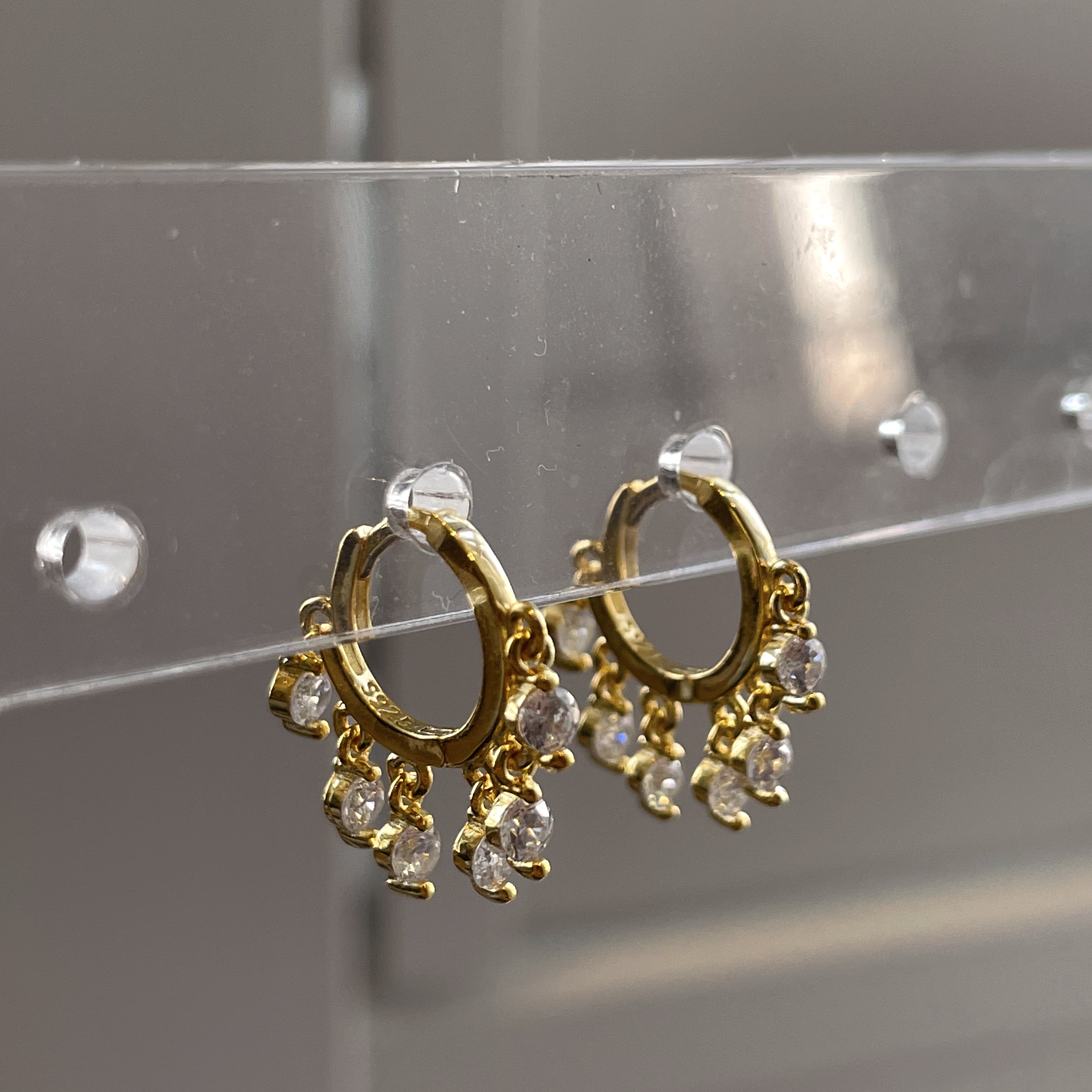 SOLANGE | Cubic Zirconia Dangle Huggies| S925 Sterling Silver 18ct Gold Plated Earrings