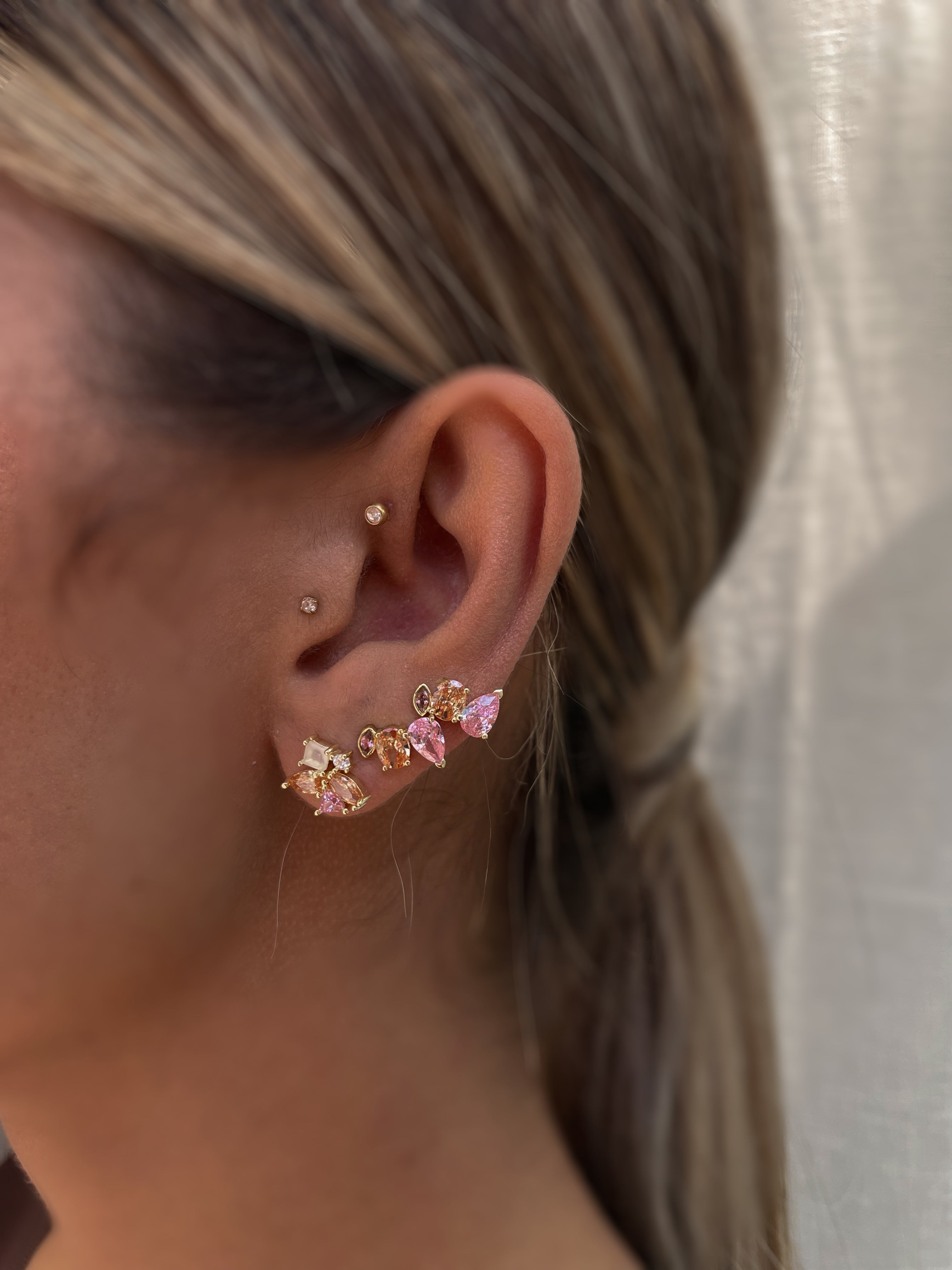 ZAYNA | S925 Sterling Silver Gold Plated I Cubic Zirconia | Warm Toned Linear Stud Earring