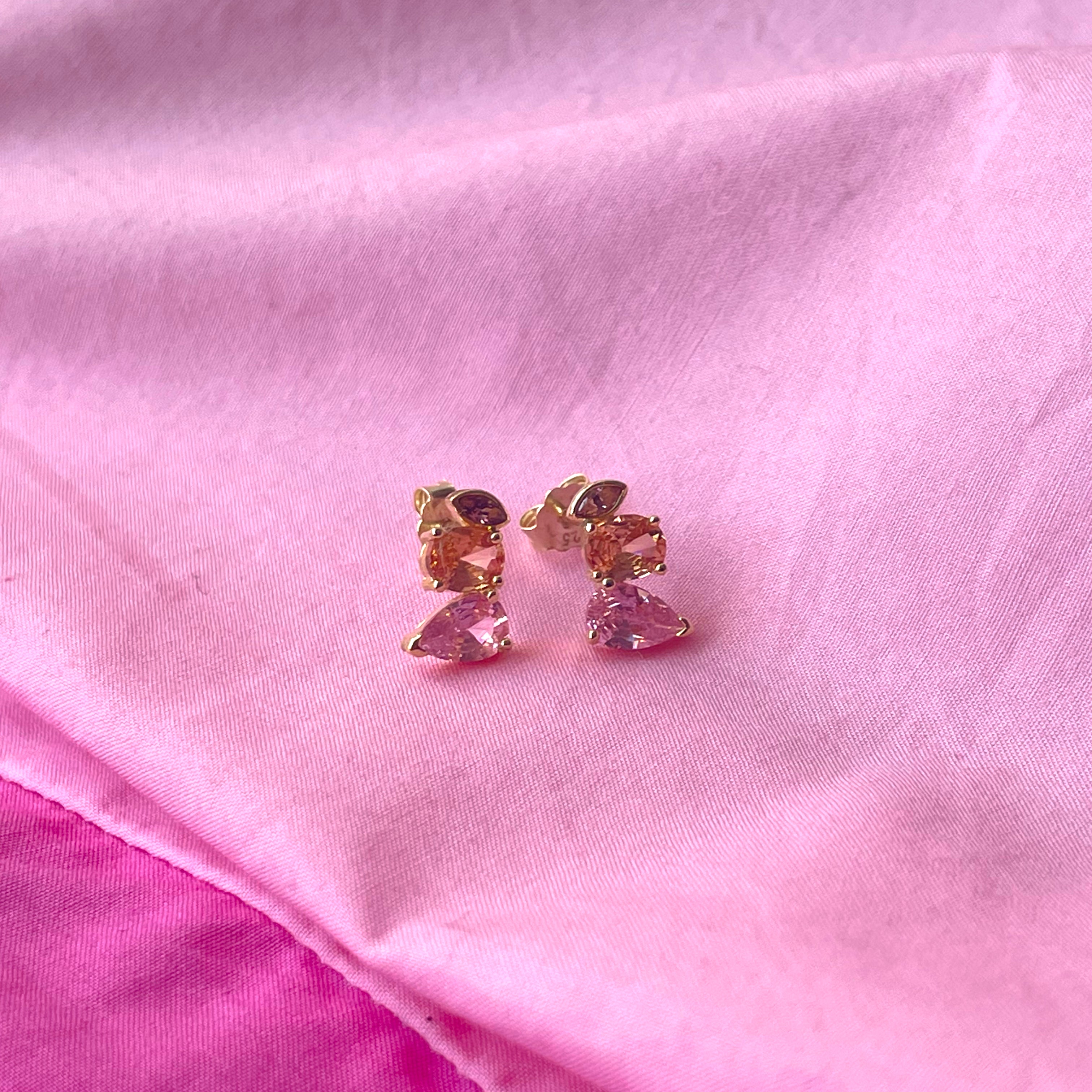 ZAYNA | S925 Sterling Silver Gold Plated I Cubic Zirconia | Warm Toned Linear Stud Earring