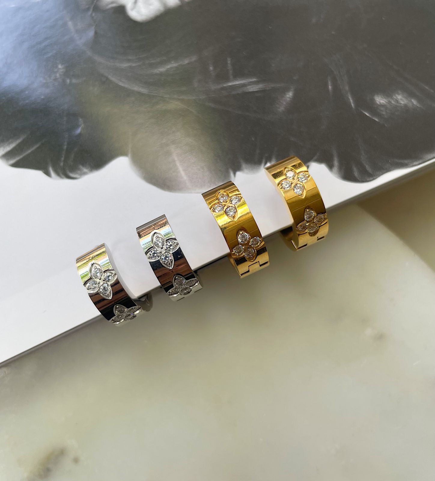 CRESSIDA | Tarnish Free | Gold/Silver Chunky Encrusted Clover Hoop | Earrings