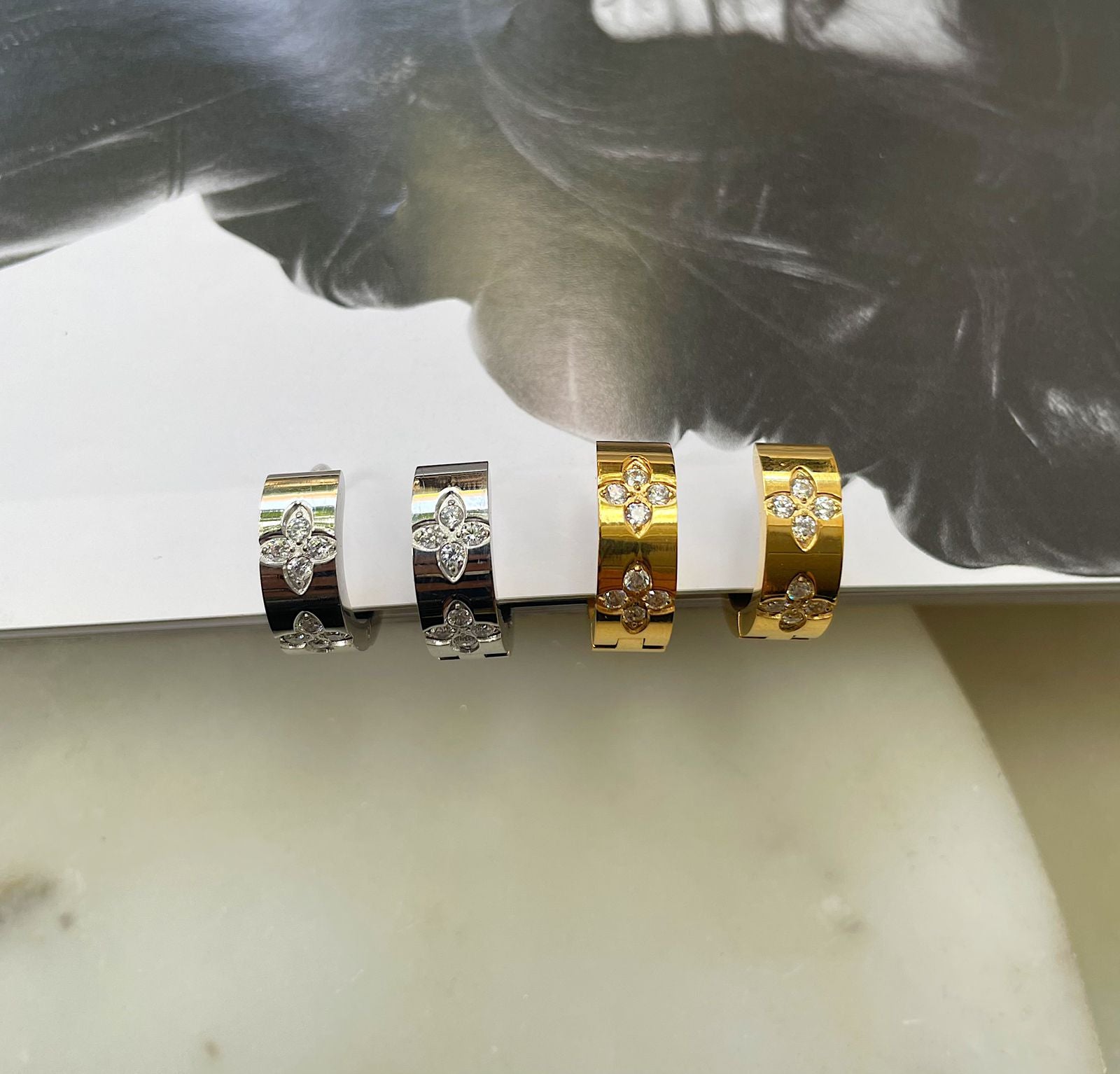 CRESSIDA | Tarnish Free | Gold/Silver Chunky Encrusted Clover Hoop | Earrings