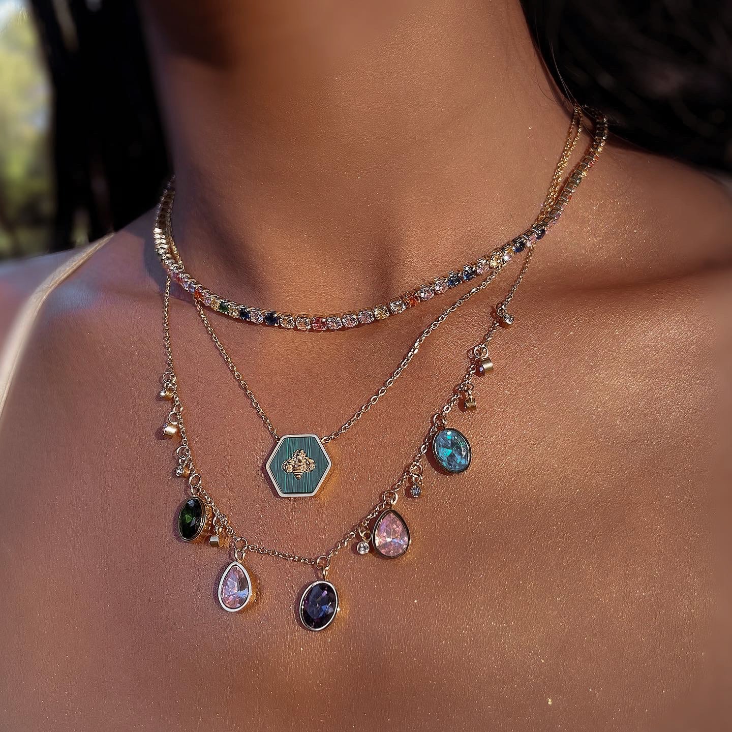 PLUSH | Tarnish-Free | Gold Cubic Zirconia MultiColored Drops | Necklace