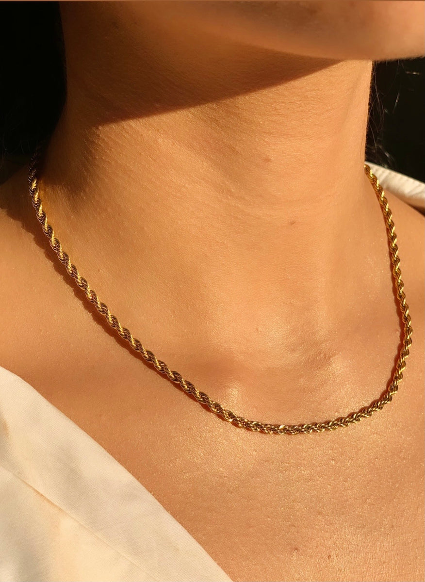 Unaiza I 3mm Tarnish Free Gold Rope Necklace (40/45/70cm) ZibaStyles