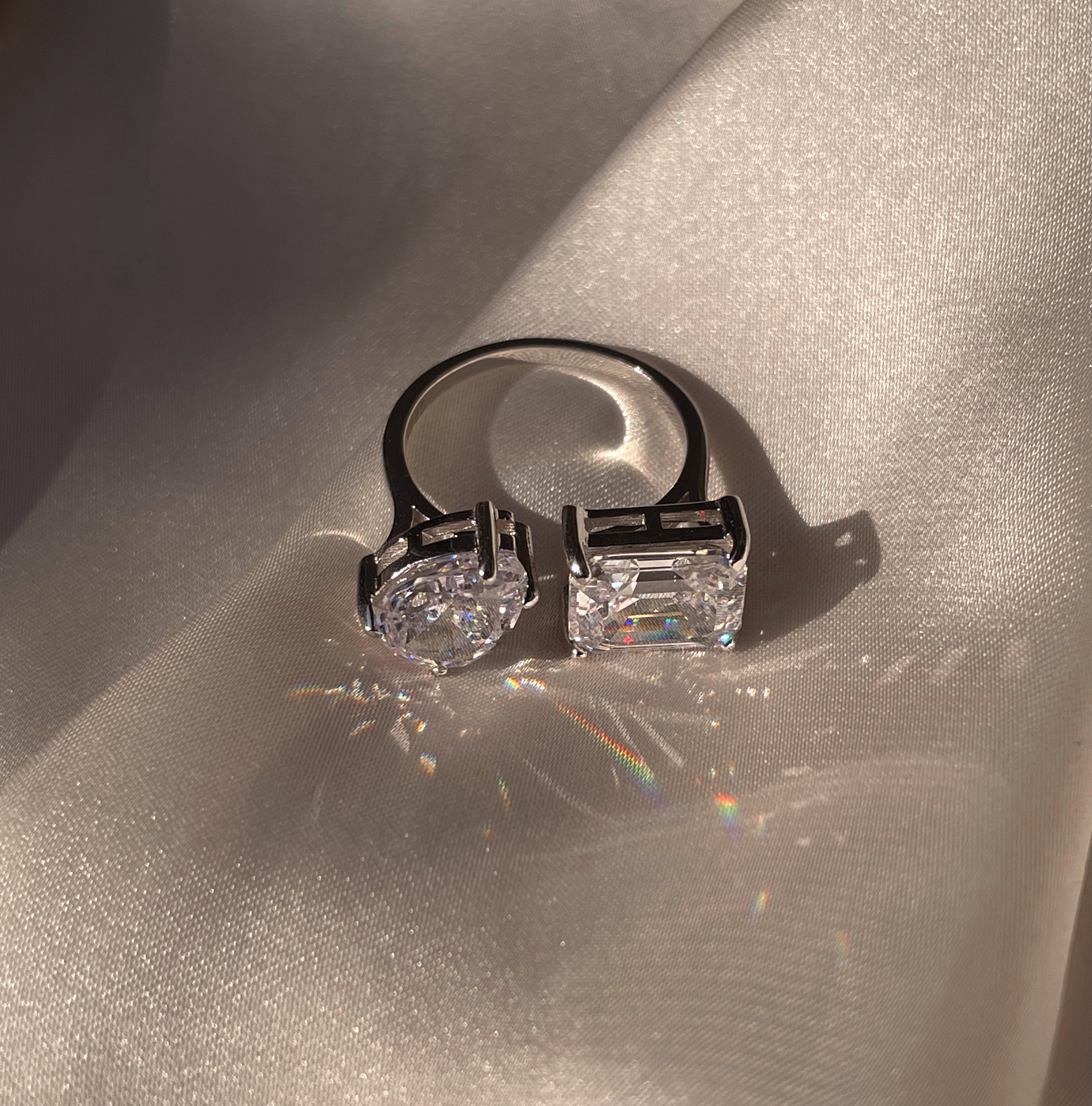 AMARI | S925 Sterling Silver | Platinum Plated | Adjustable Cubic Zirconia Open Ring