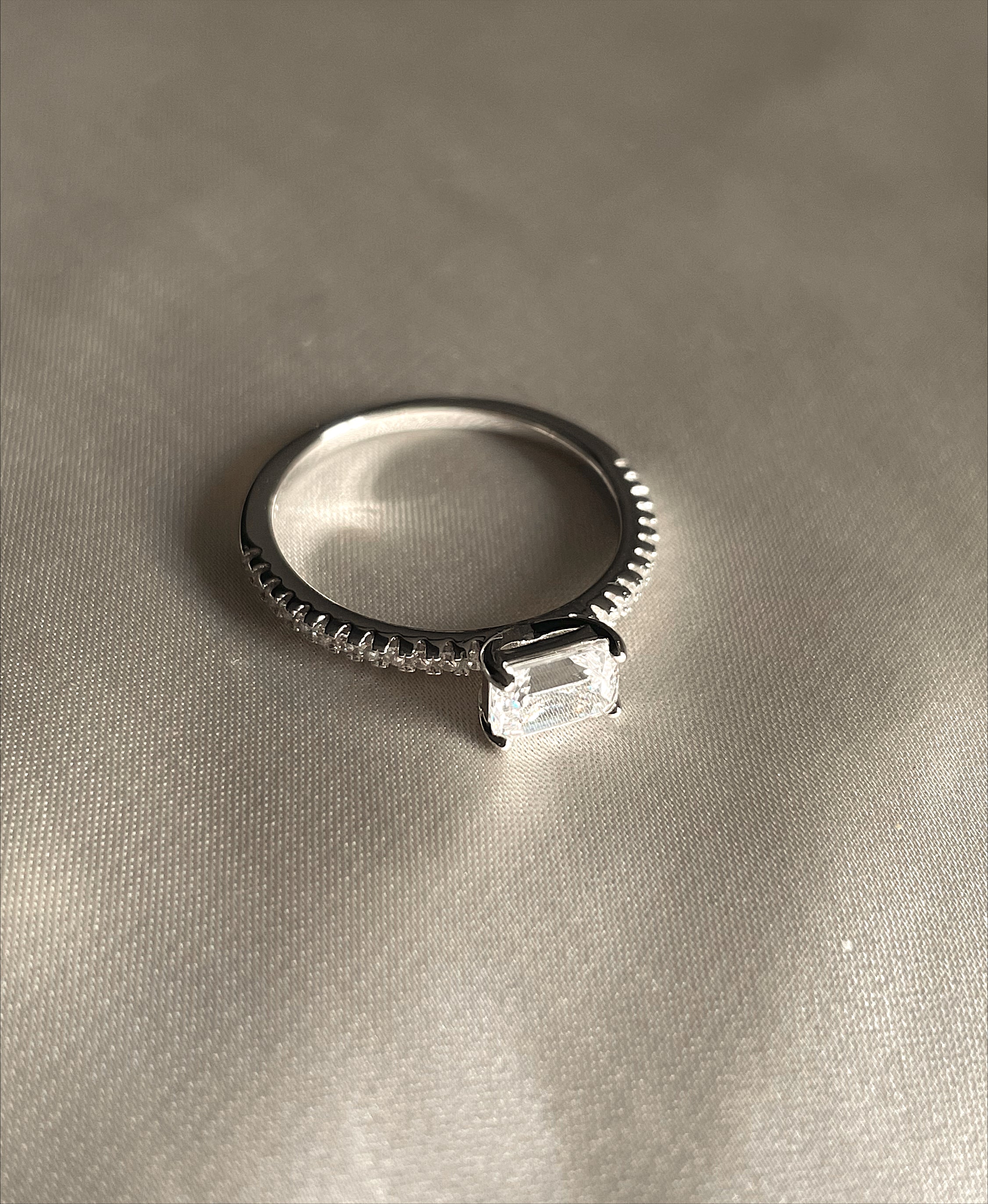 RAPHAELA I Tarnish Free | Eternity Band with centre baguette stone I S925 Sterling Silver I Platinum Plated I Cubic Zirconia (3 colours)