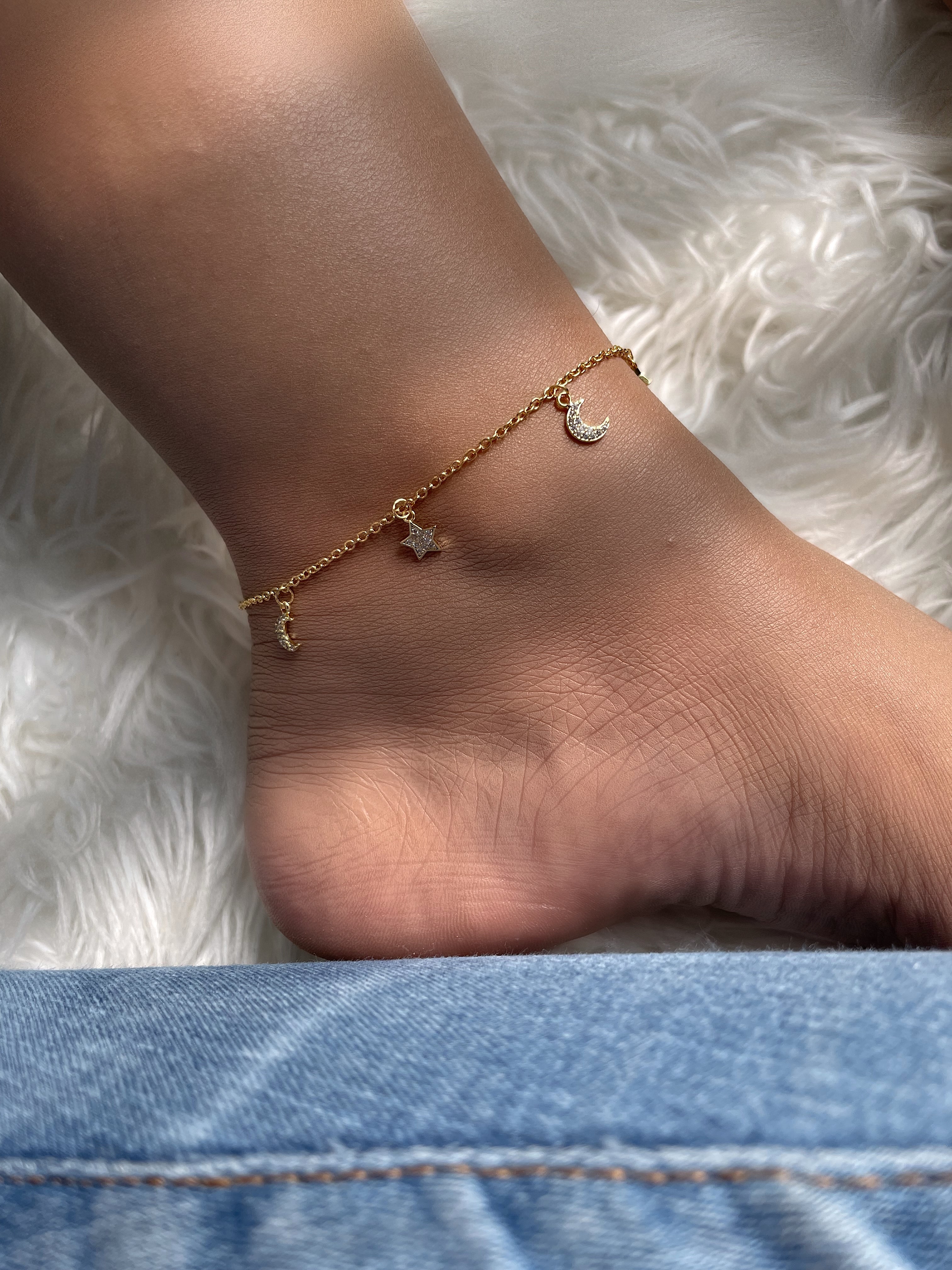 5TH AVENUE | Plated | Crescent&Star | Cubic Zirconia Anklet | Gold/Silver