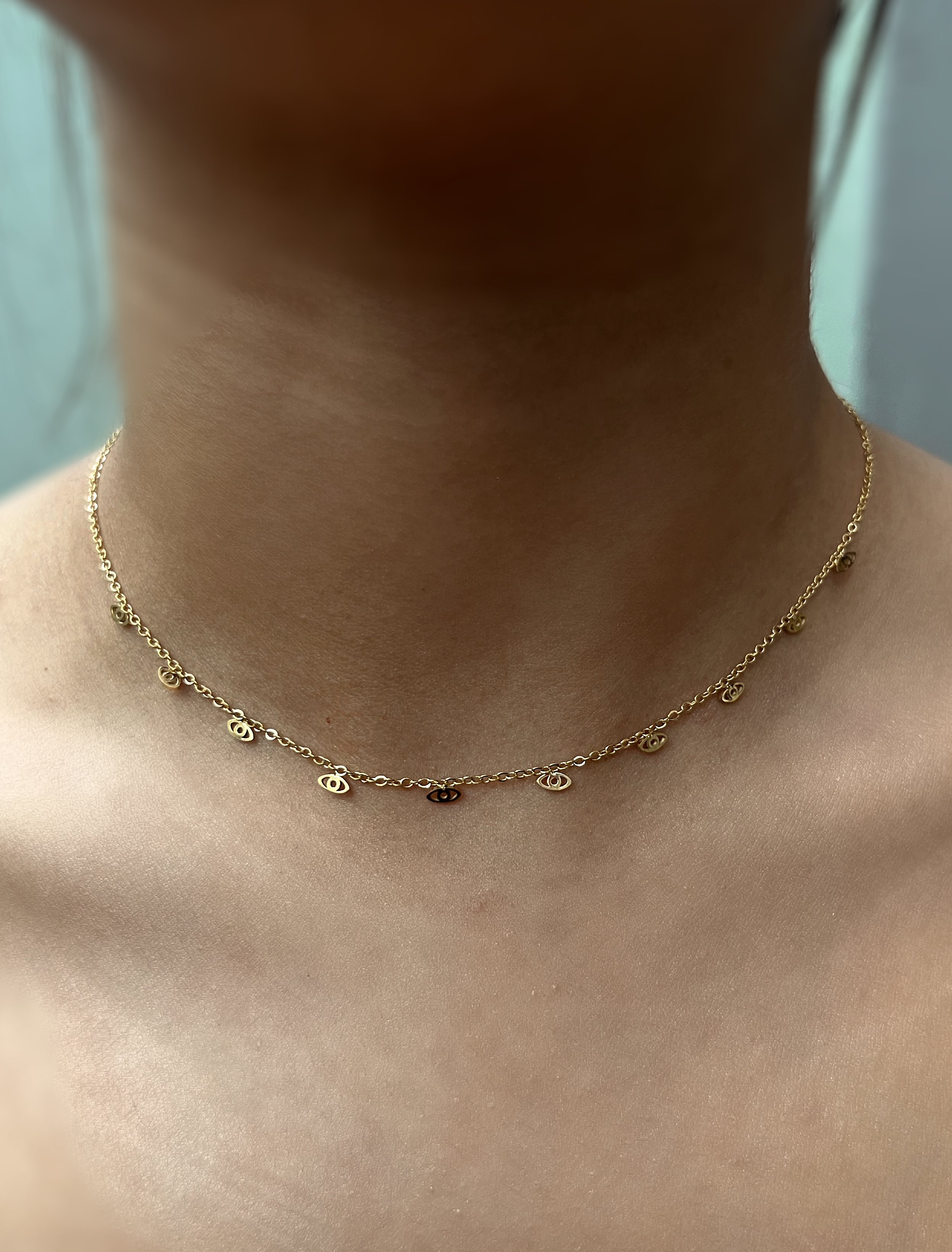 AZA | Tarnish Free | Multi Evil-Eye necklace | Stainless Steel | 18k Gold Plated