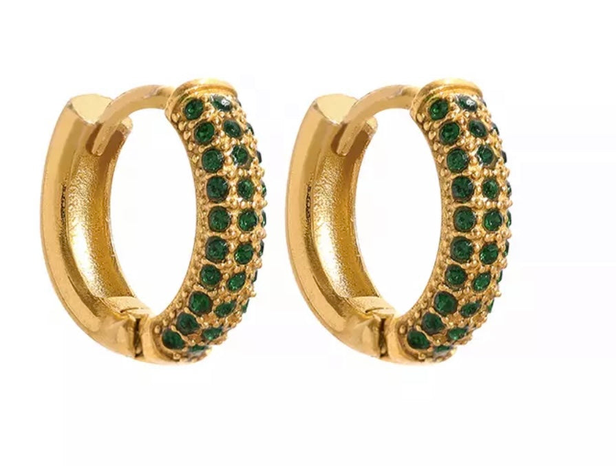 RAKHI | Tarnish-Free | Gold Cubic Zirconia Encrusted Emerald/Clear | Huggies