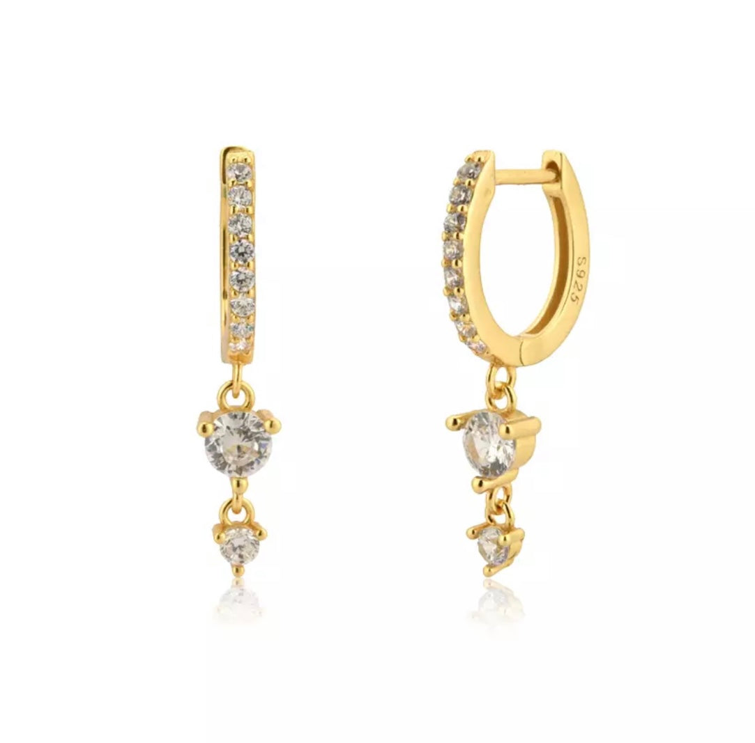 EDEN | Cubic Zirconia Drop Huggies| S925 Sterling Silver 18ct Gold Plated Earrings