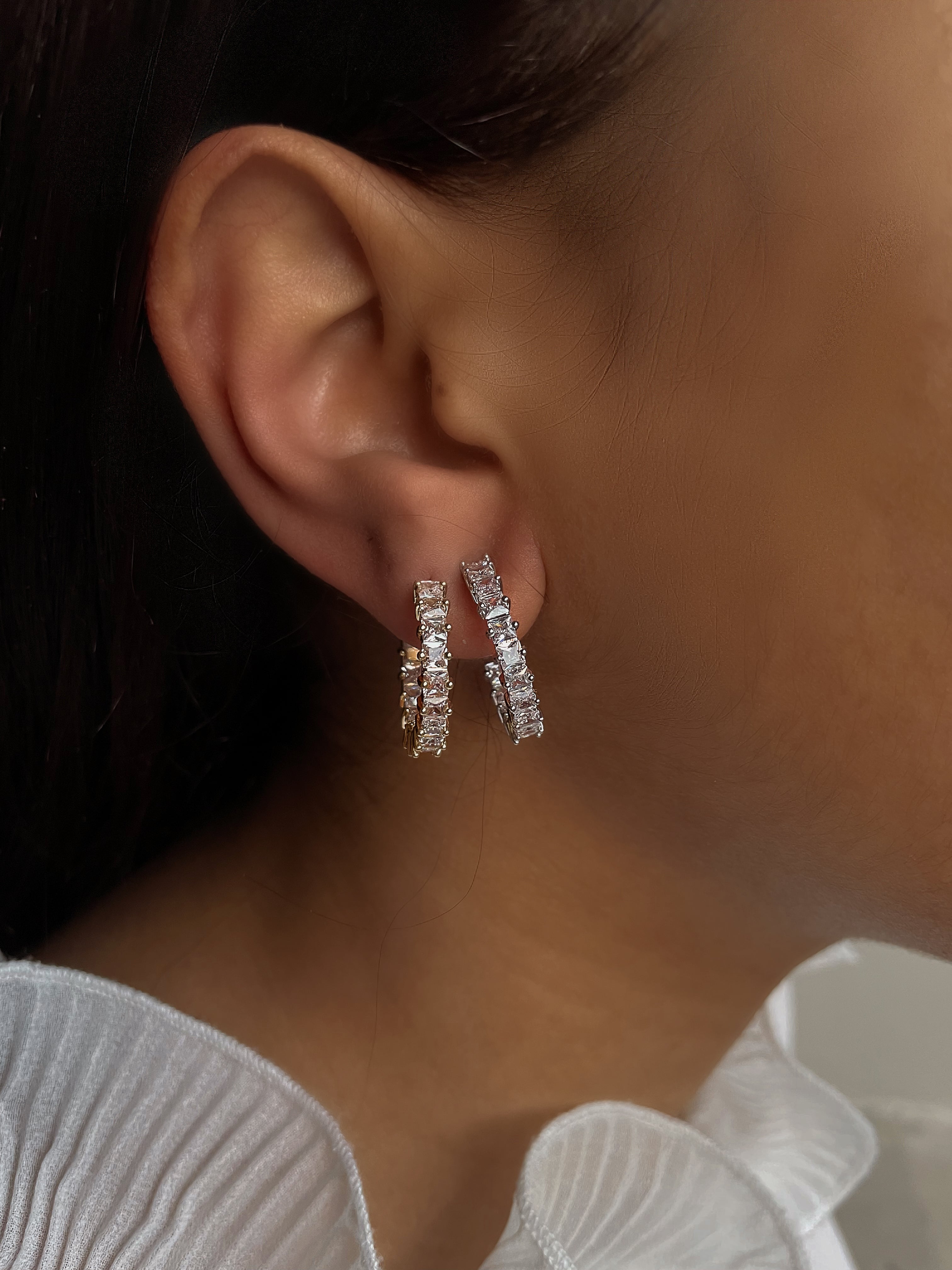 GODDESS | Luxury Gold Baguette Stone Encrusted Earrings | AAA Grade Cubic Zirconias