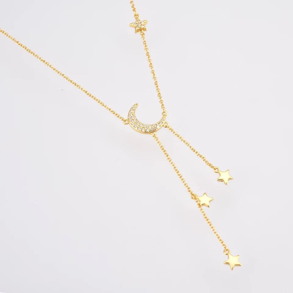 ELARA | S925 Sterling Silver | 18ct Gold Plated | Crescent Star Necklace