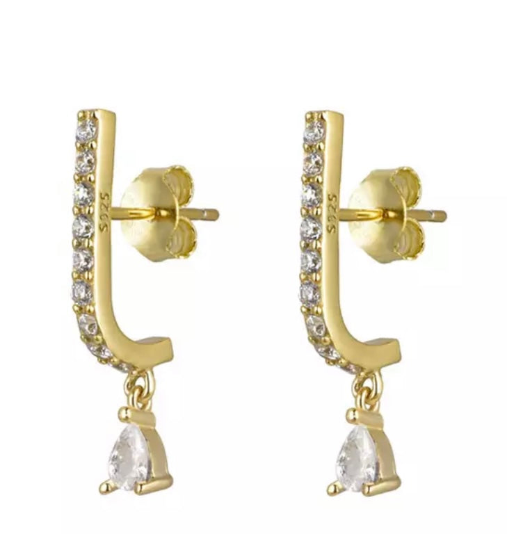 LUSTROUS | Cubic Zirconia Linear Stud| S925 Sterling Silver 18ct Gold Plated Earrings