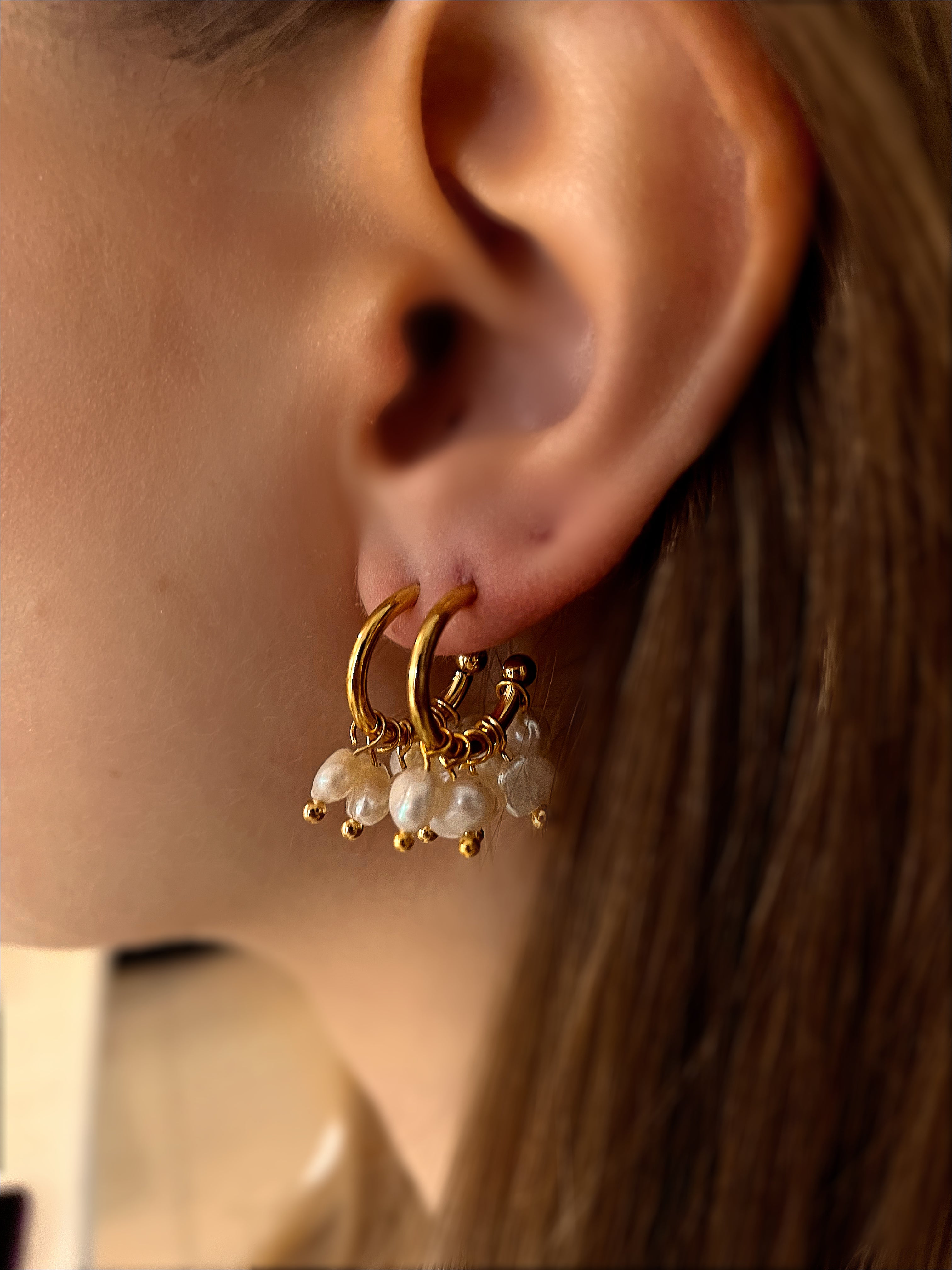 TUSCANY | Tarnish Free | Fresh-Water Pearl | Dainty Gold Hoop | Earring