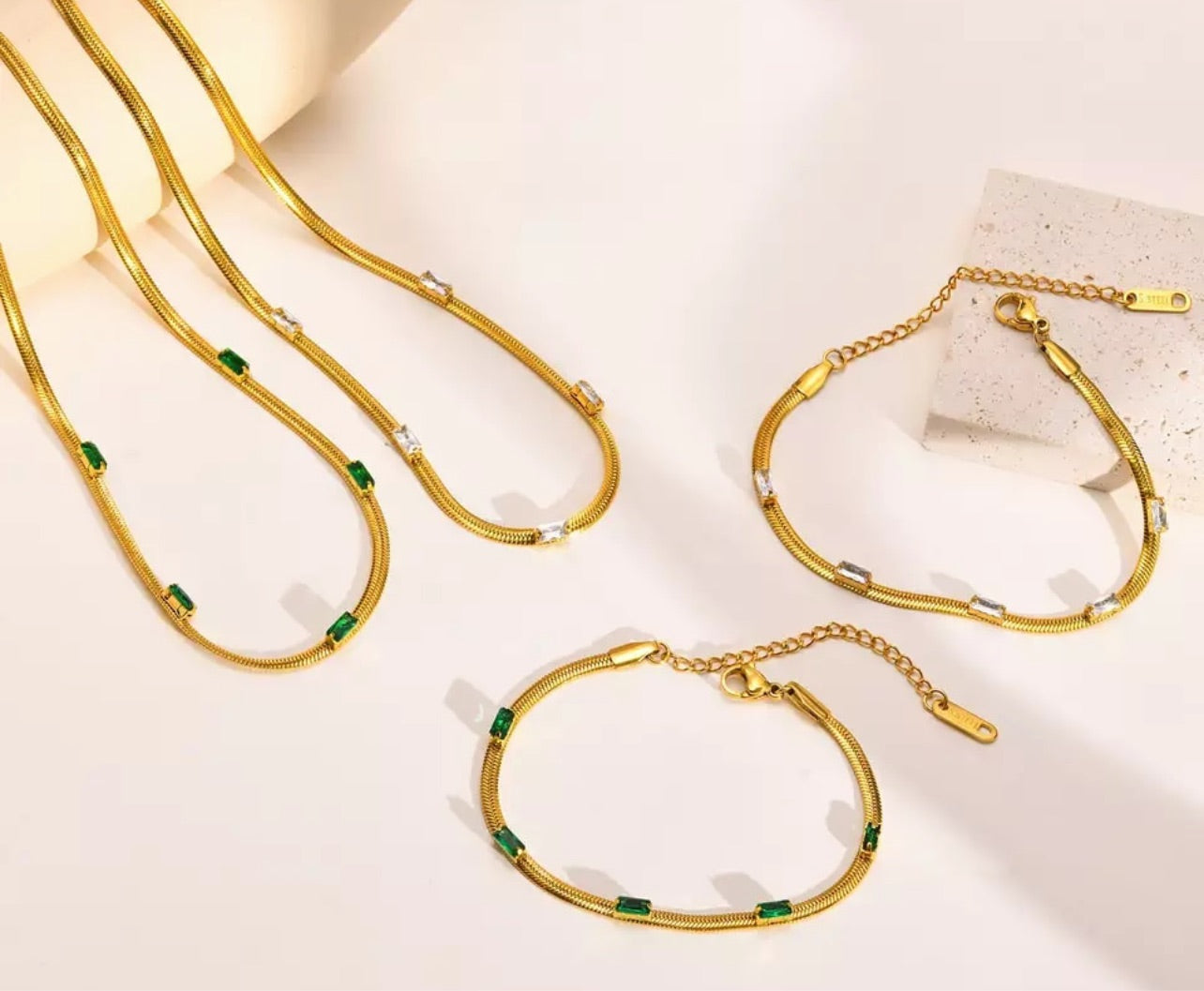 SNAKED | Tarnish-Free | Stainless Steel Gold Plated | Jeweled Snake Chain/Bracelet (3mm)