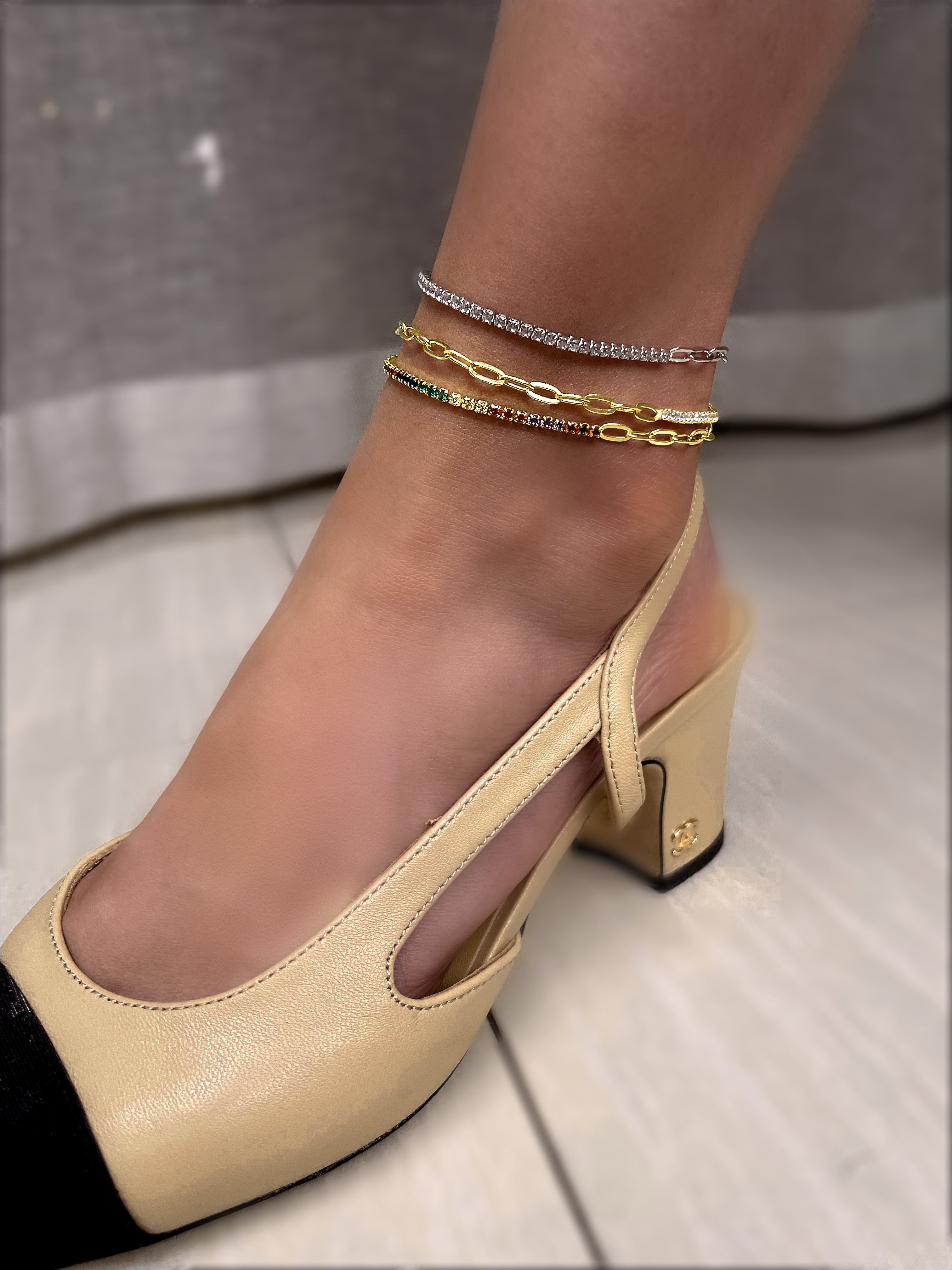 PARADISE ANKLET | Tarnish Free | S925 Sterling Silver | Clear/MultiColored/Emerald