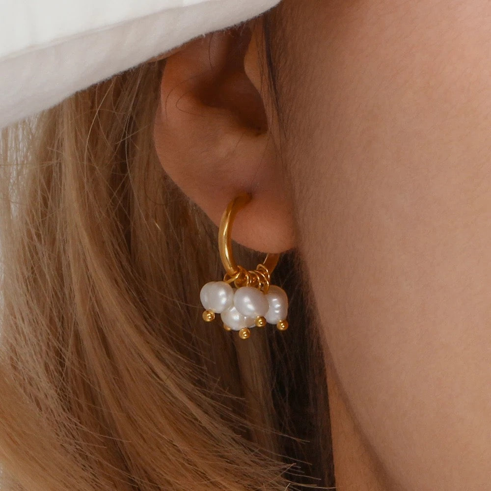 TUSCANY | Tarnish Free | Fresh-Water Pearl | Dainty Gold Hoop | Earring