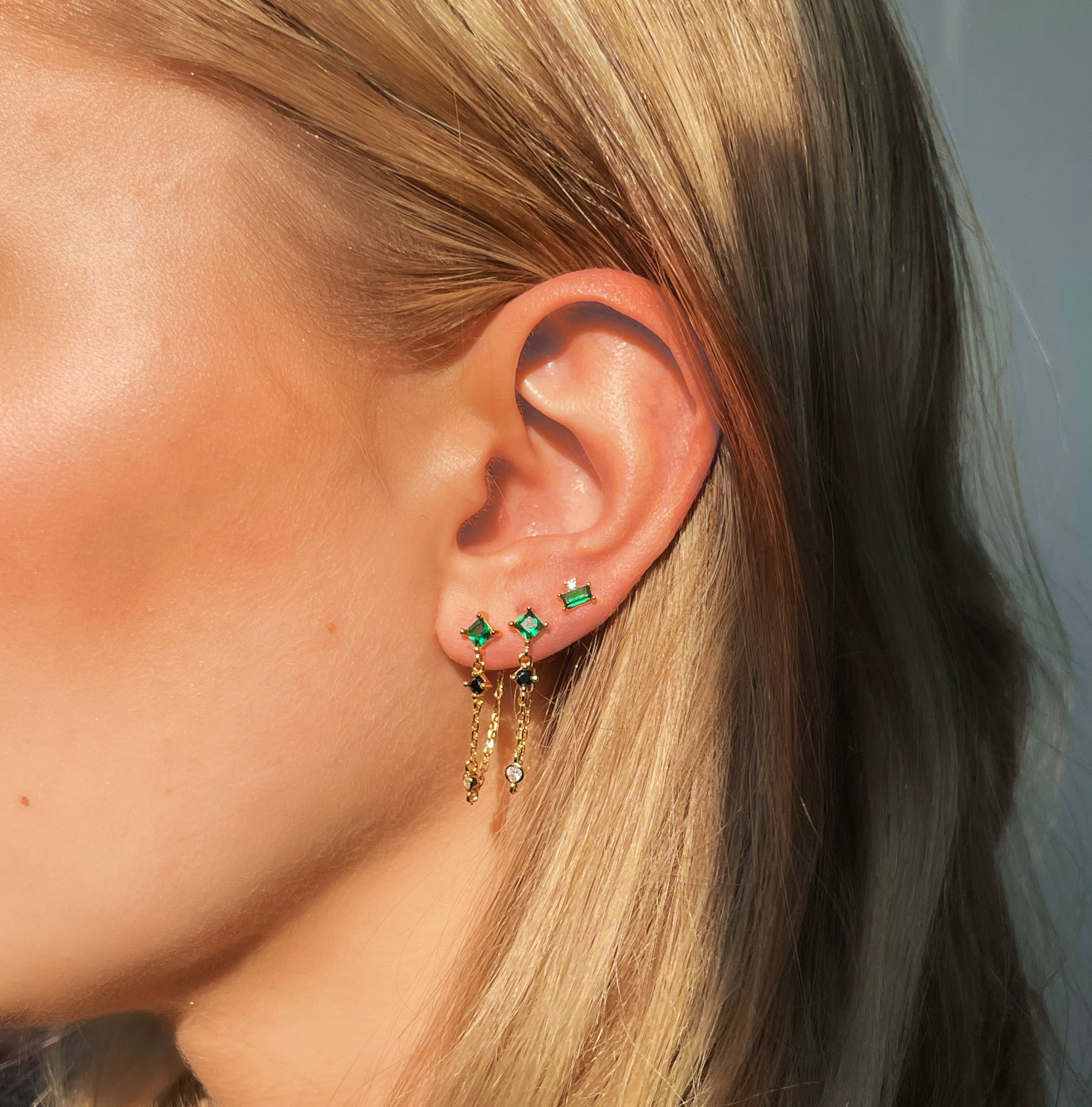 KIMBERLY | S925 Sterling Silver 18ct Gold Plated I Stud Drop Chain Earring (Pair)