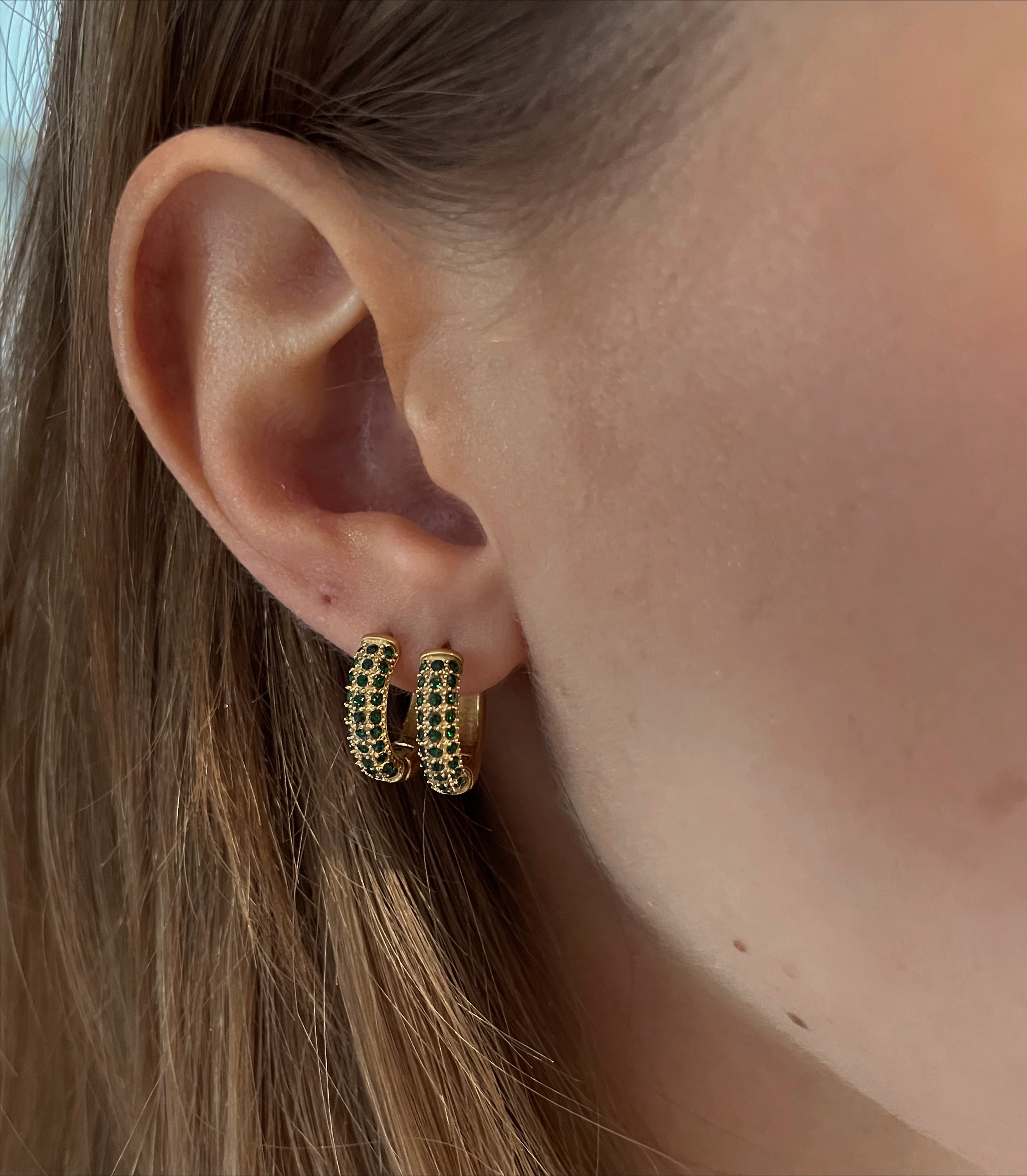 RAKHI | Tarnish-Free | Gold Cubic Zirconia Encrusted Emerald/Clear | Huggies