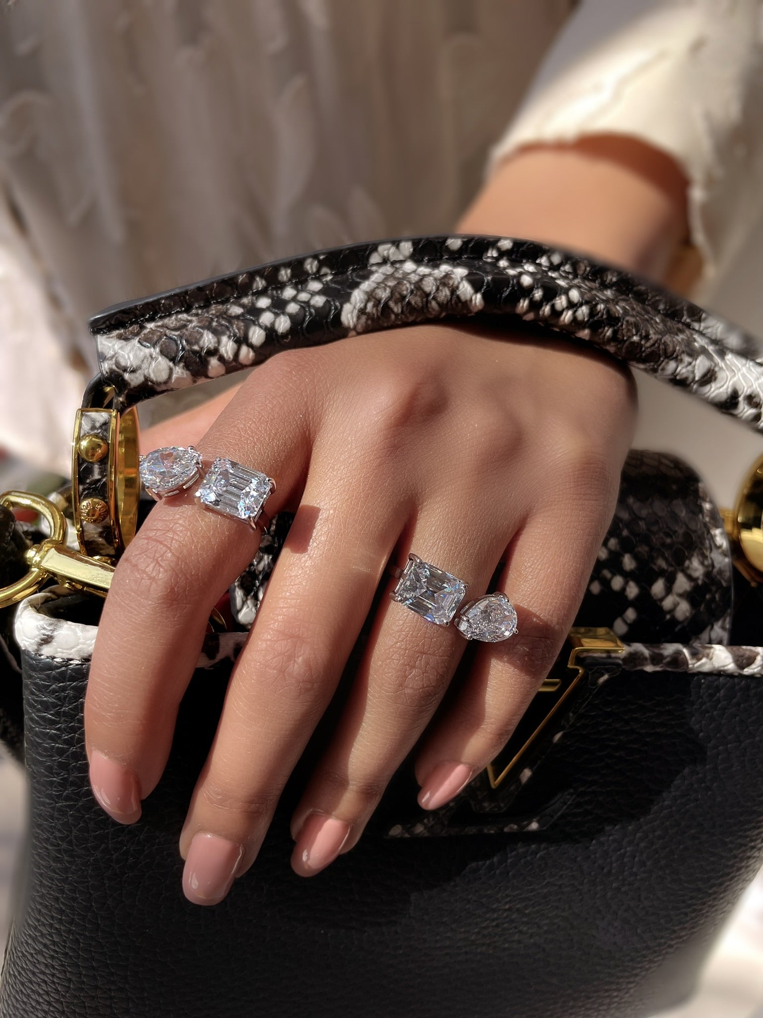 AMARI | S925 Sterling Silver | Platinum Plated | Adjustable Cubic Zirconia Open Ring