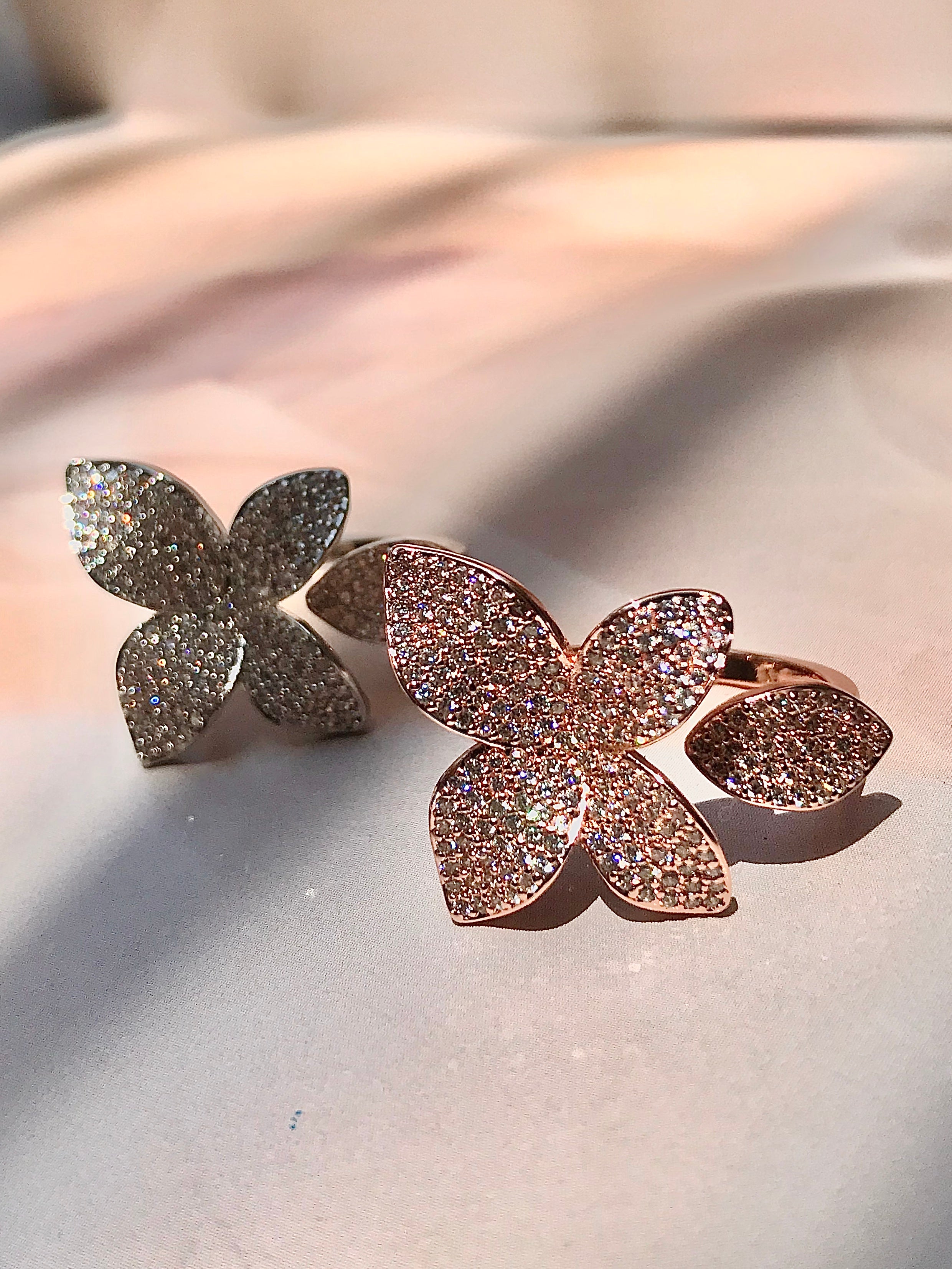 MARIAH I Cubic Zirconia Pavé Flower Jewel Encrusted Flower Bracelet/Ring