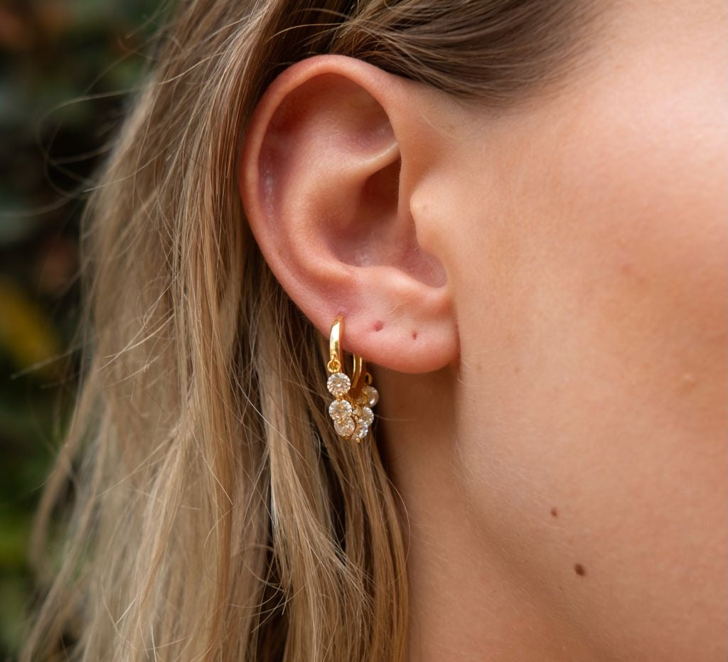 SOLANGE | Cubic Zirconia Dangle Huggies| S925 Sterling Silver 18ct Gold Plated Earrings