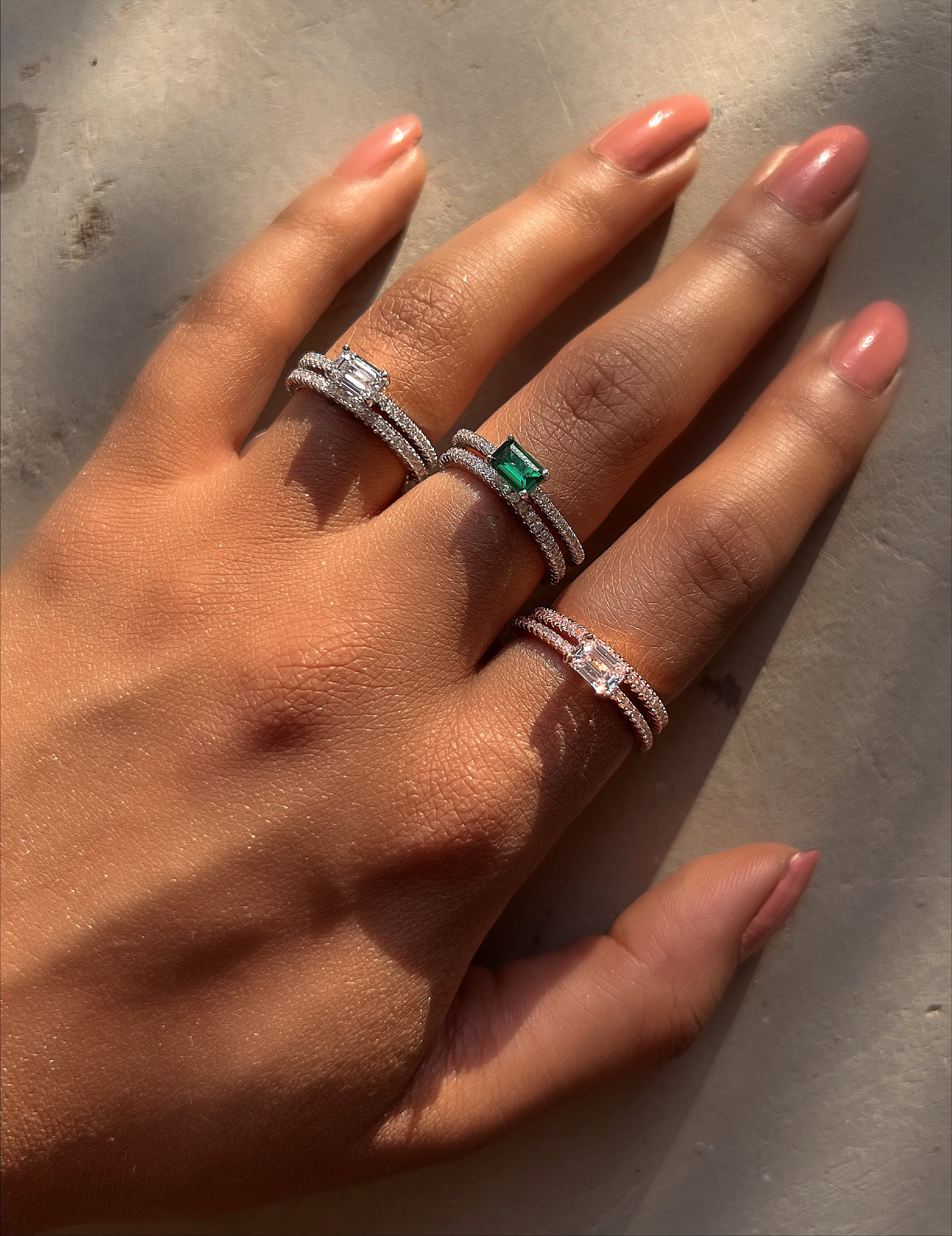 RAPHAELA I Tarnish Free | Eternity Band with centre baguette stone I S925 Sterling Silver I Platinum Plated I Cubic Zirconia (3 colours)