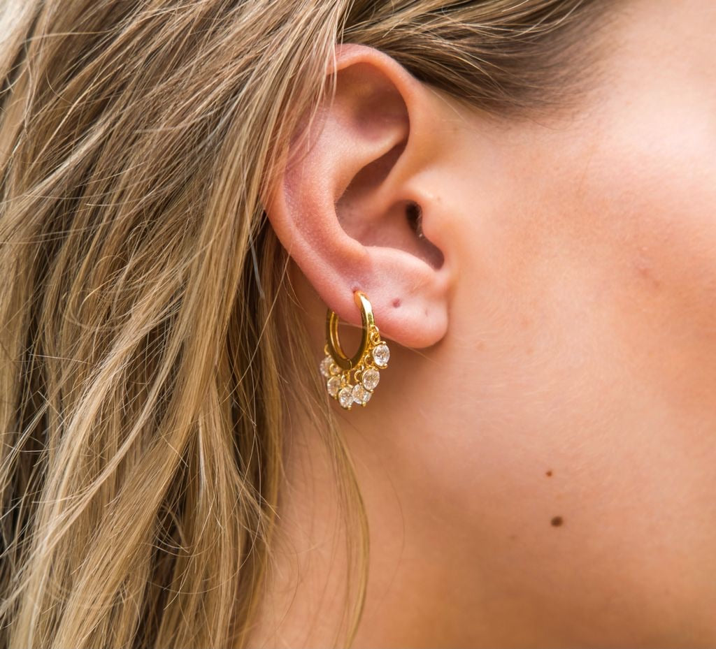 SOLANGE | Cubic Zirconia Dangle Huggies| S925 Sterling Silver 18ct Gold Plated Earrings