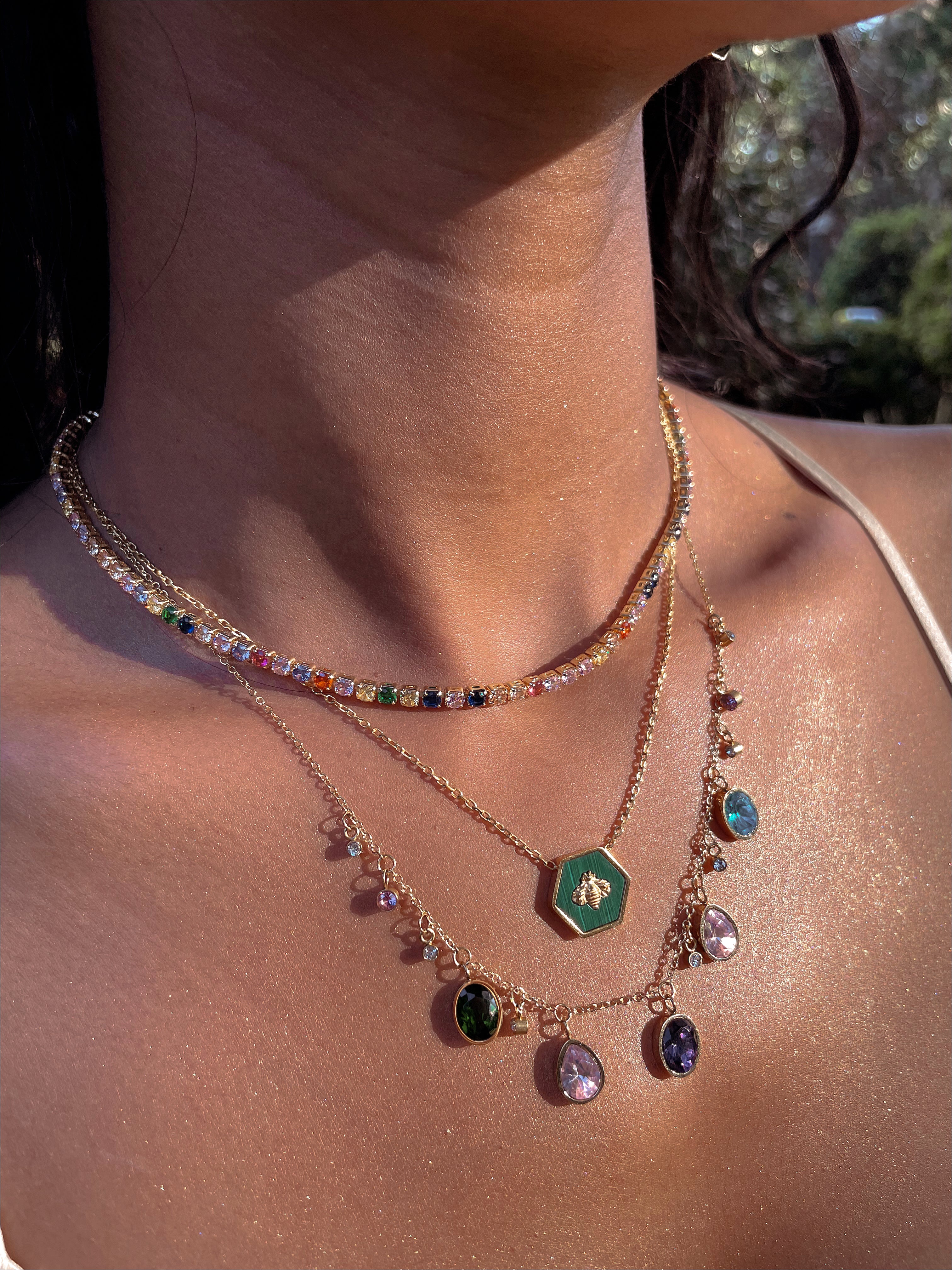 PLUSH | Tarnish-Free | Gold Cubic Zirconia MultiColored Drops | Necklace