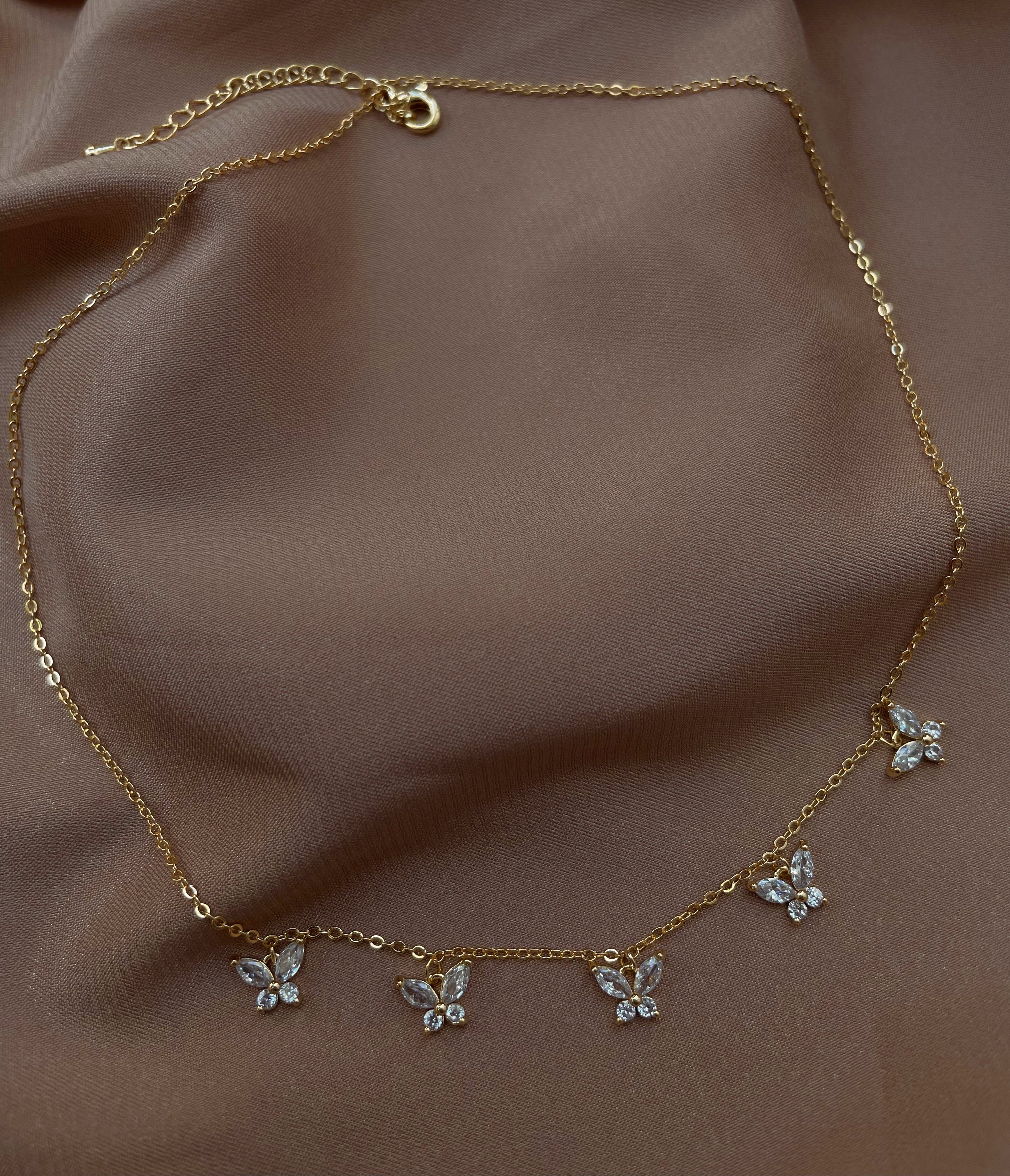 FLUTTER | S925 Sterling Silver I 18k Gold/Platinum Plated I Cubic Zirconia Double Butterfly Necklace
