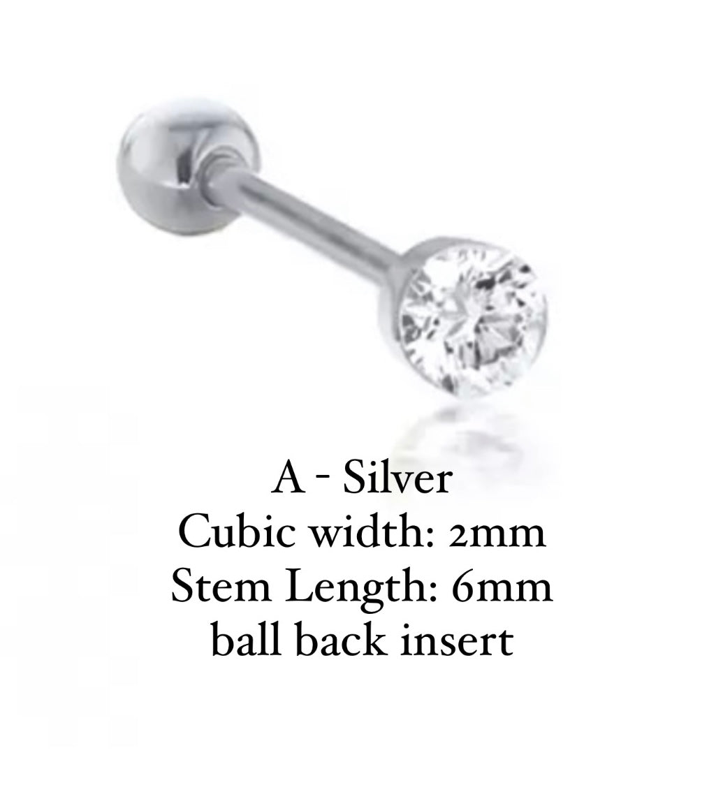 BALL-BACK STUDS I STUDS I S925 Sterling Silver | 18ct Gold/Platinun Plated | Cubic Zirconia | Single Piece