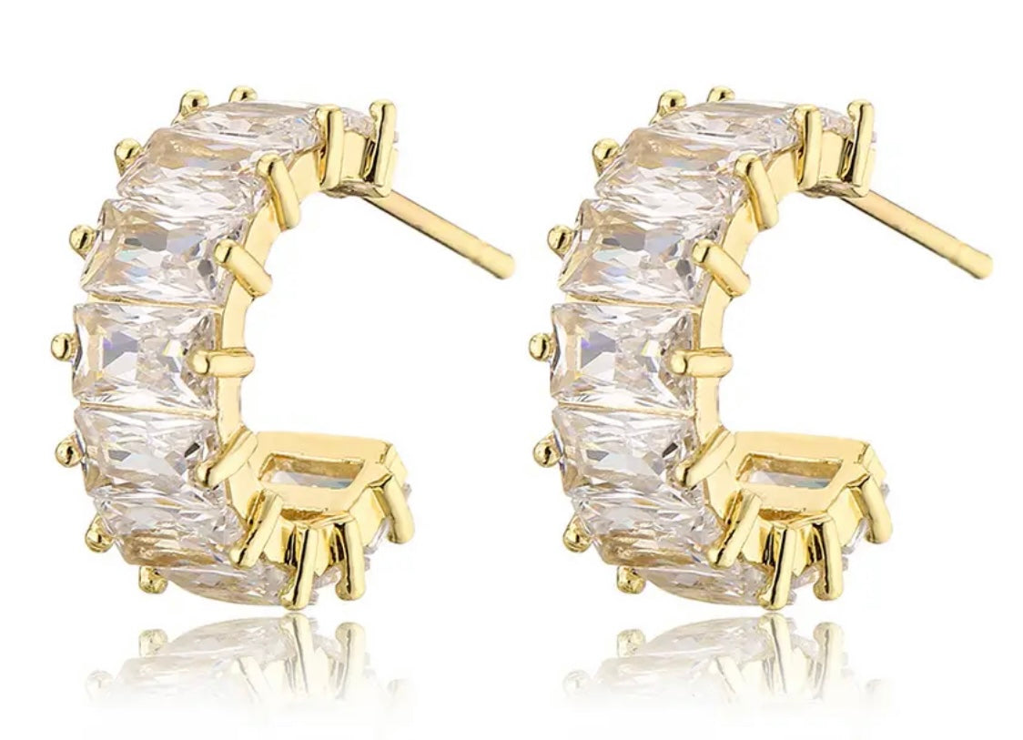 AZRA | Gold Clear/Silver Clear/MultiCol Cubic Zirconia Baguette Huggies