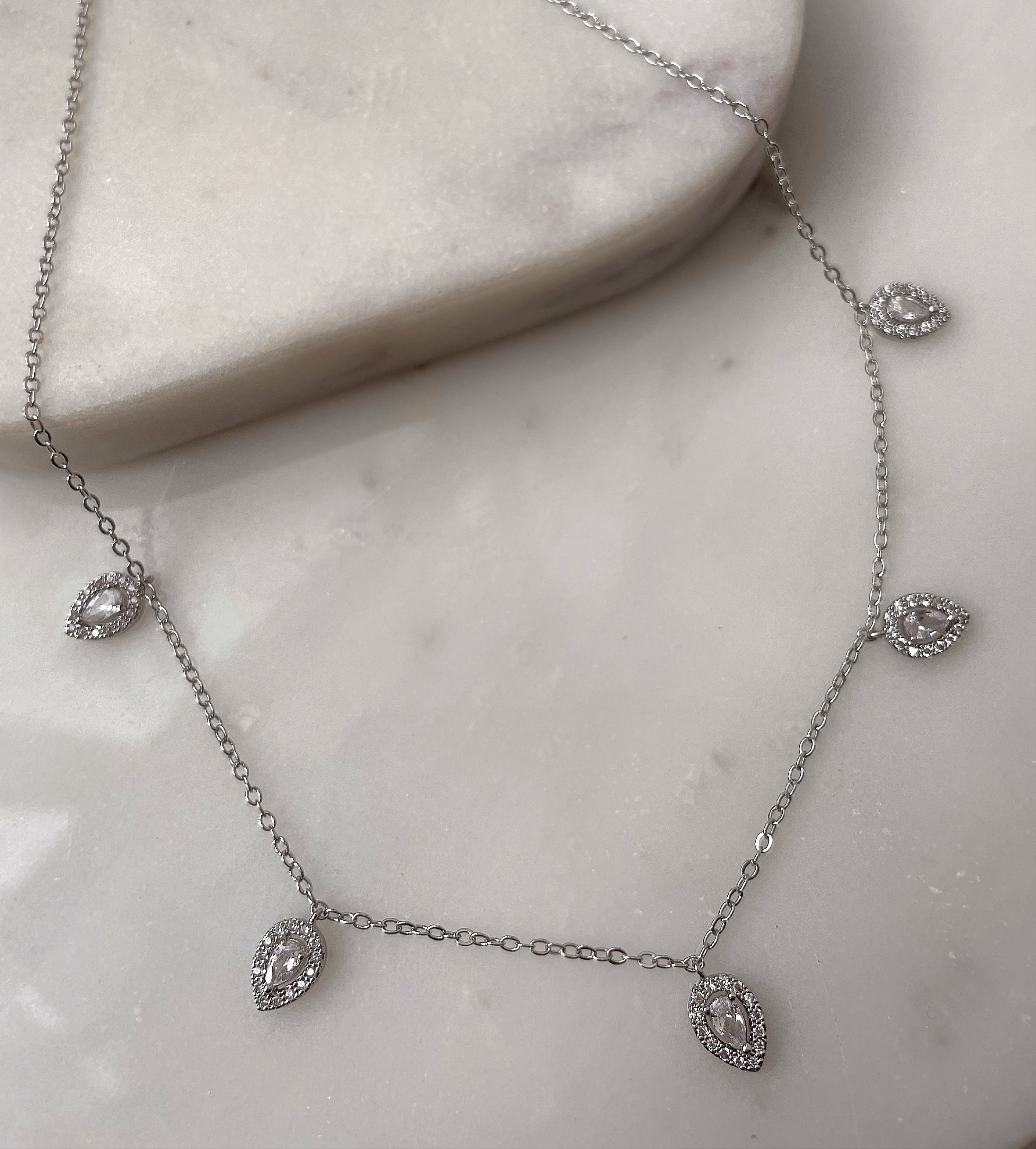 ALEENA | Silver/Gold Teardrop Luxury Necklace | AAA Grade Cubic Zirconia