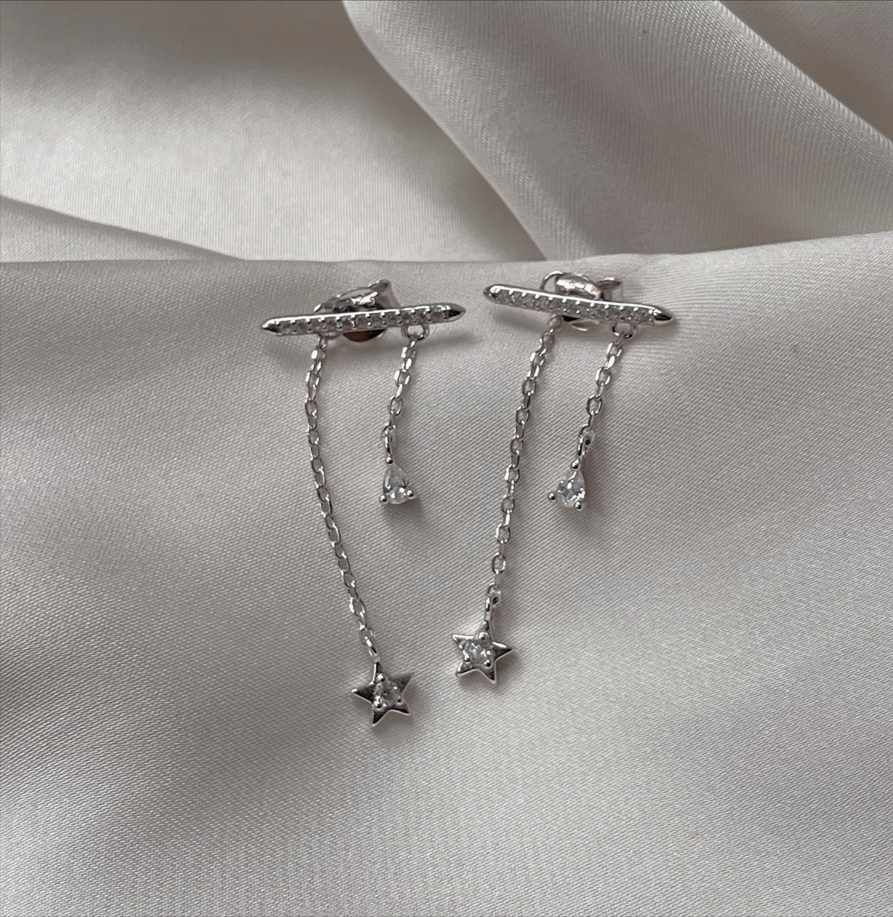 COMET I S925 Sterling Silver I 18ct gold plated I Cubic Zirconia Bar Star Drop | Earrings