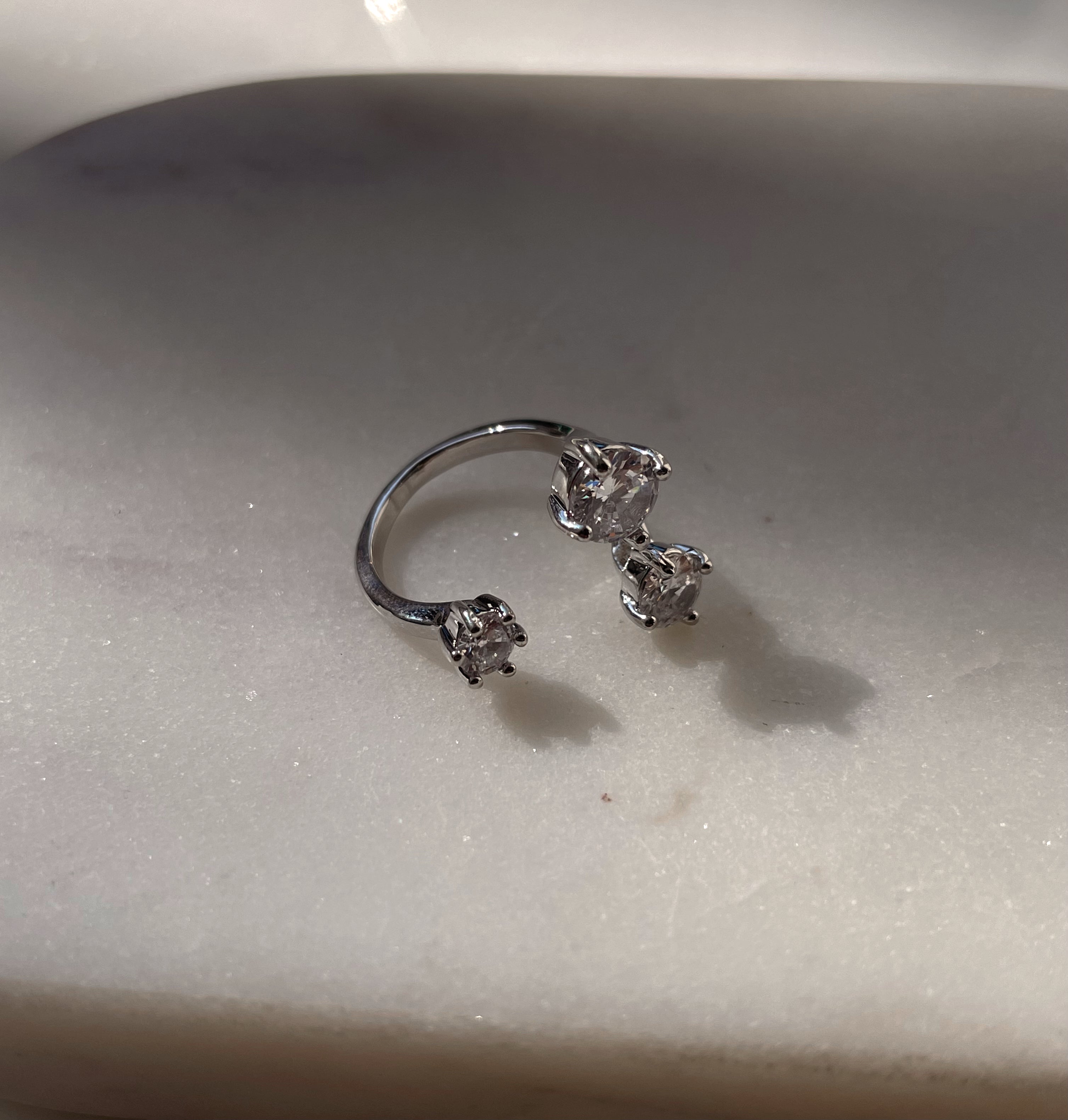 STELLA I Luxury Silver Open Ring | AAA Grade Cubic Zirconia/Pearl I Adjustable